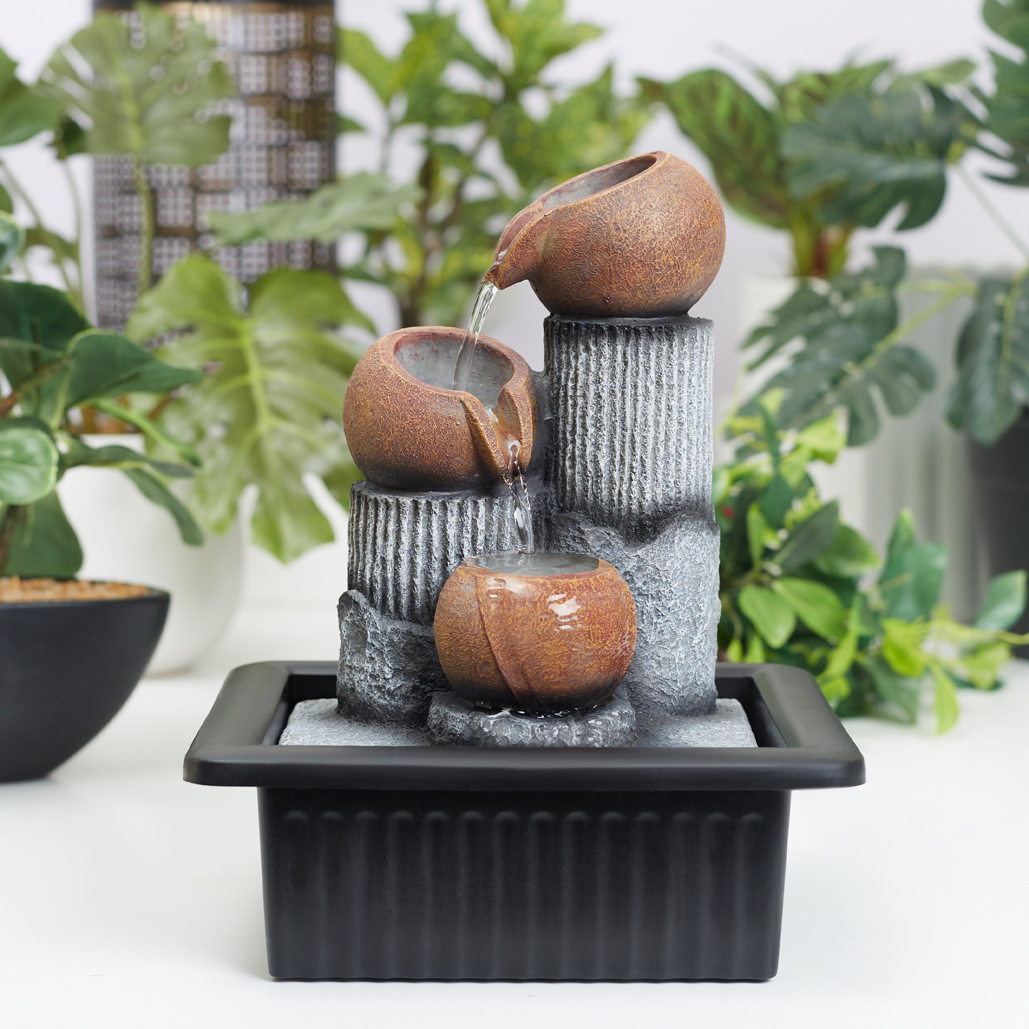 Impression Polyresin Trio Bowl Water Fountain 21x17x25 Cm in Brown Colour