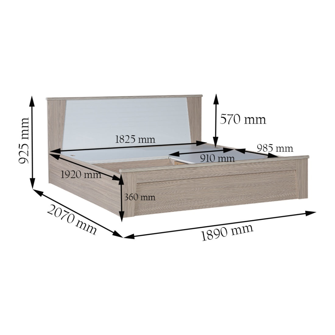 Ambra King Bed with Box storage in Oak Colour