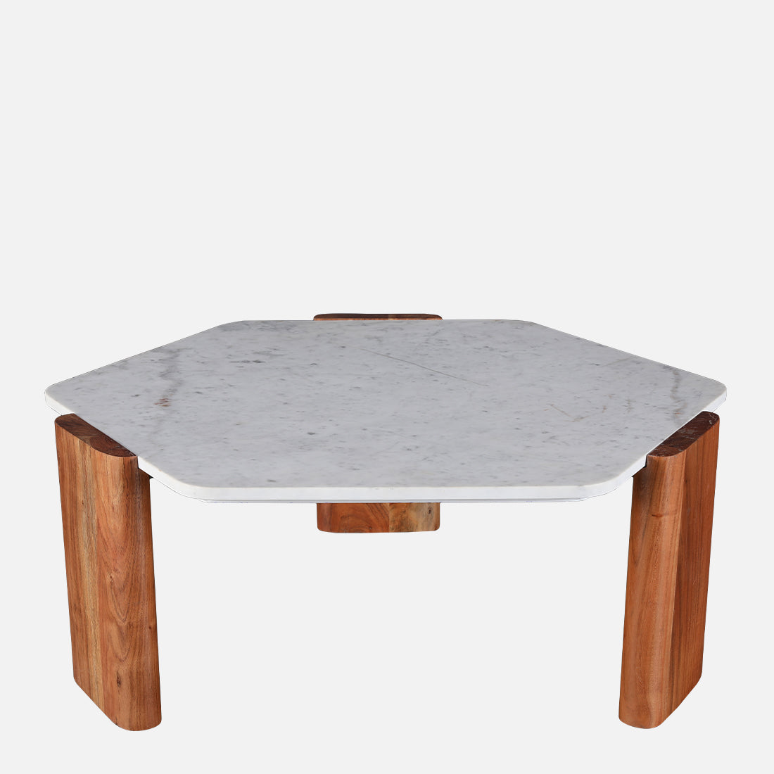 Hana Marble & Wood Center Table in White & Brown Colour