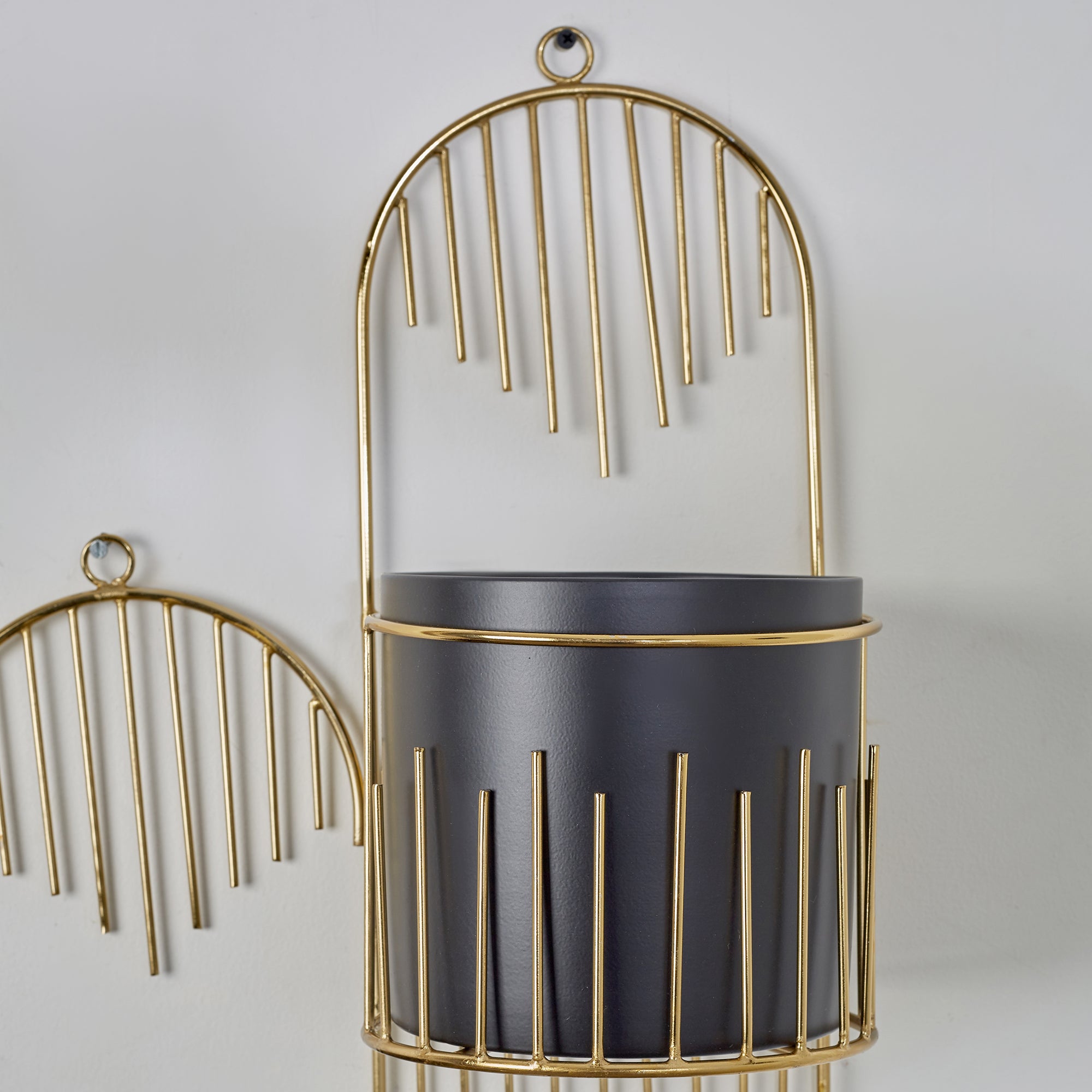 Artiskylar Metal Matt Finish Wall Planter 88 Cm in Black and Gold Colour