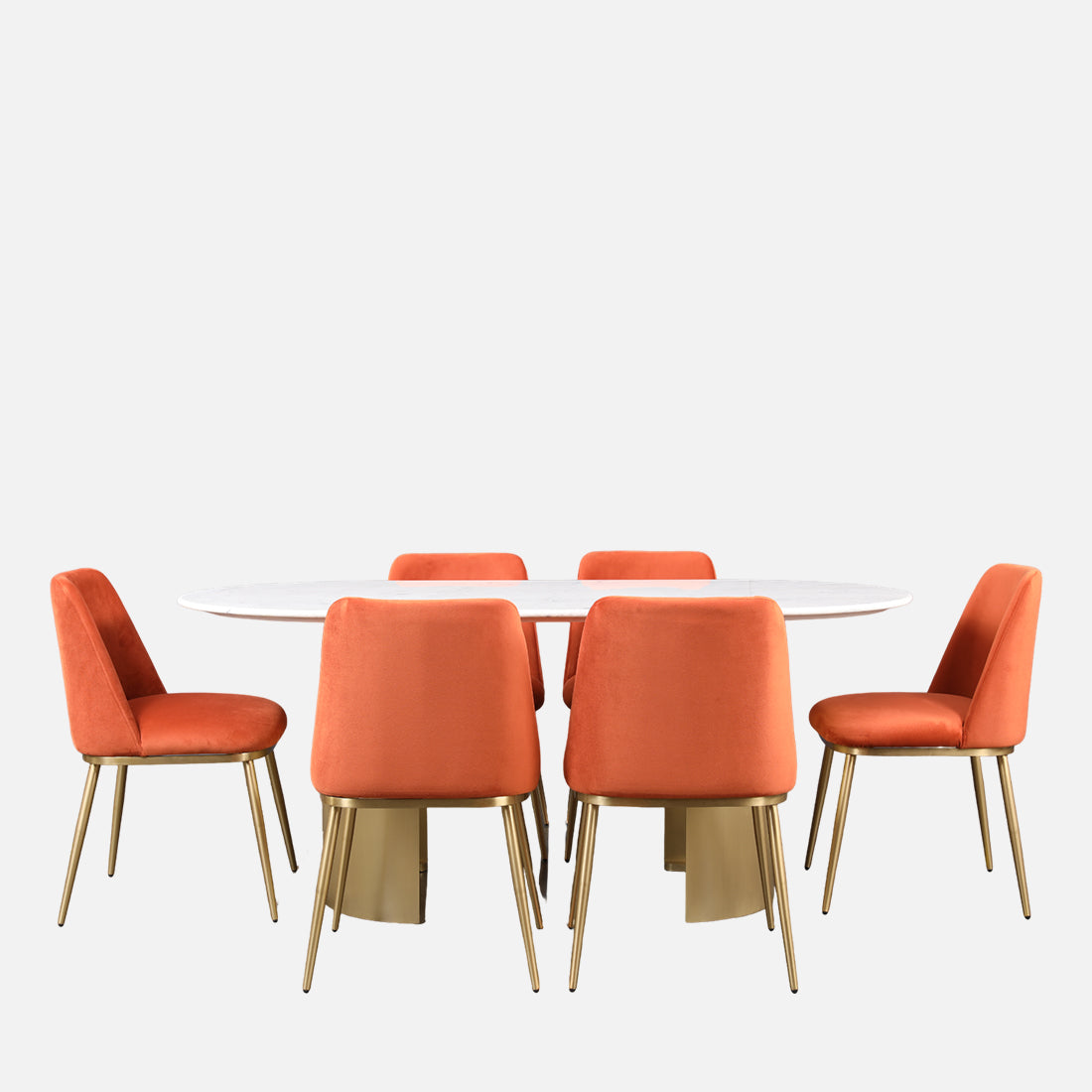 Palatine Marble Top Six Seater Dining Set in White & Rust Colour