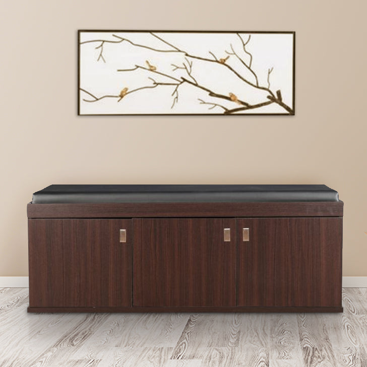 HomeTown Engineered Wood 3 door Shoe Rack with Seat in Wenge Colour