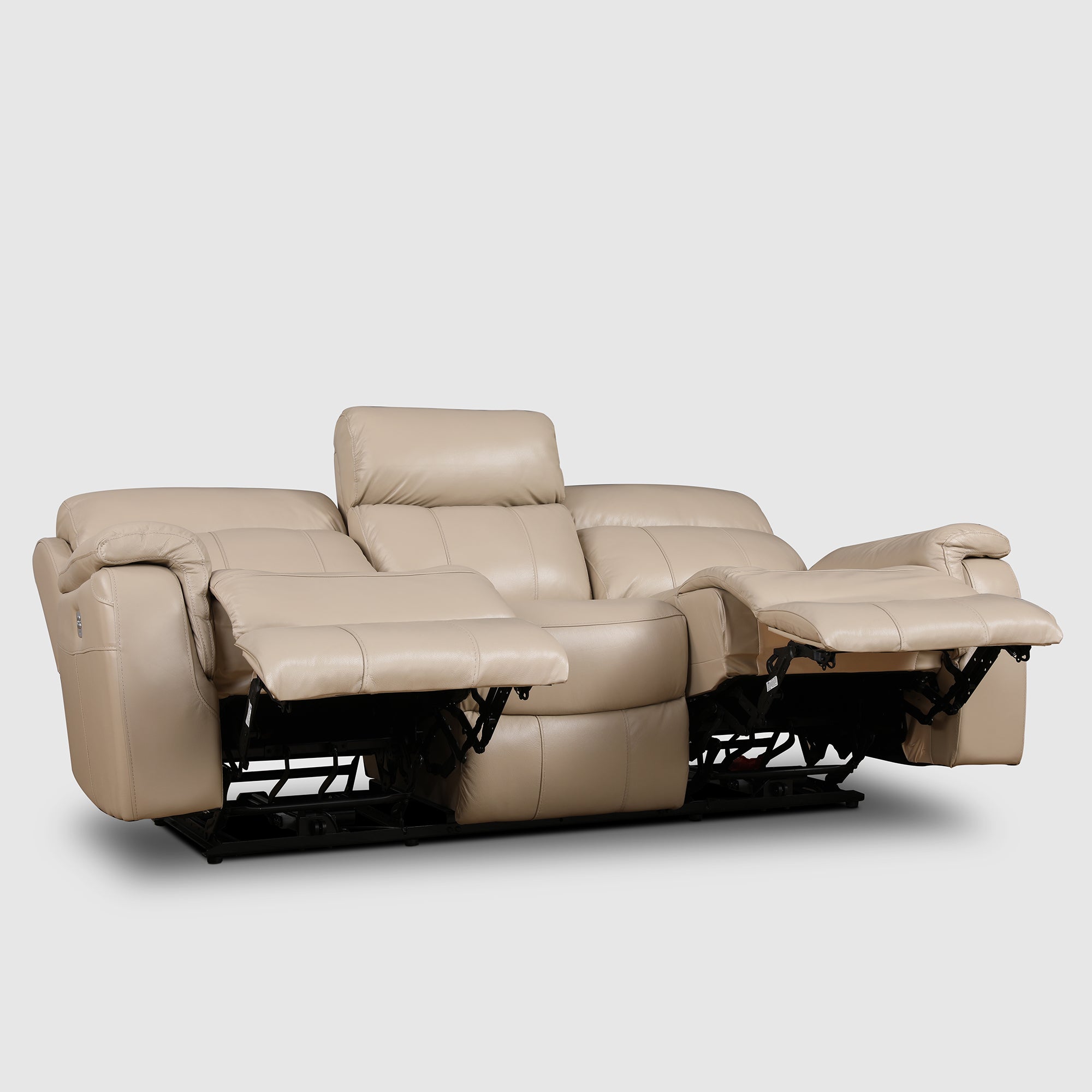 Plush Leather Three Seater Electric Recliner in Beige Colour