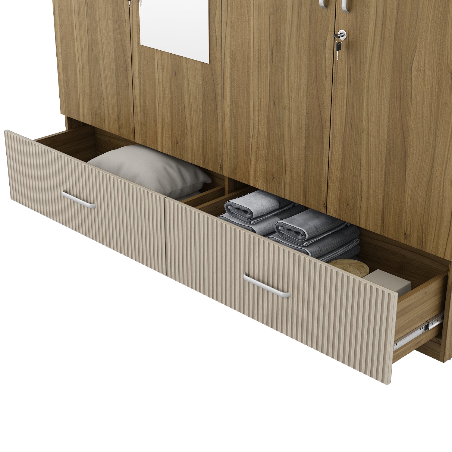 Diago Queen Bed Box Storage with Four Door Wardrobe Set