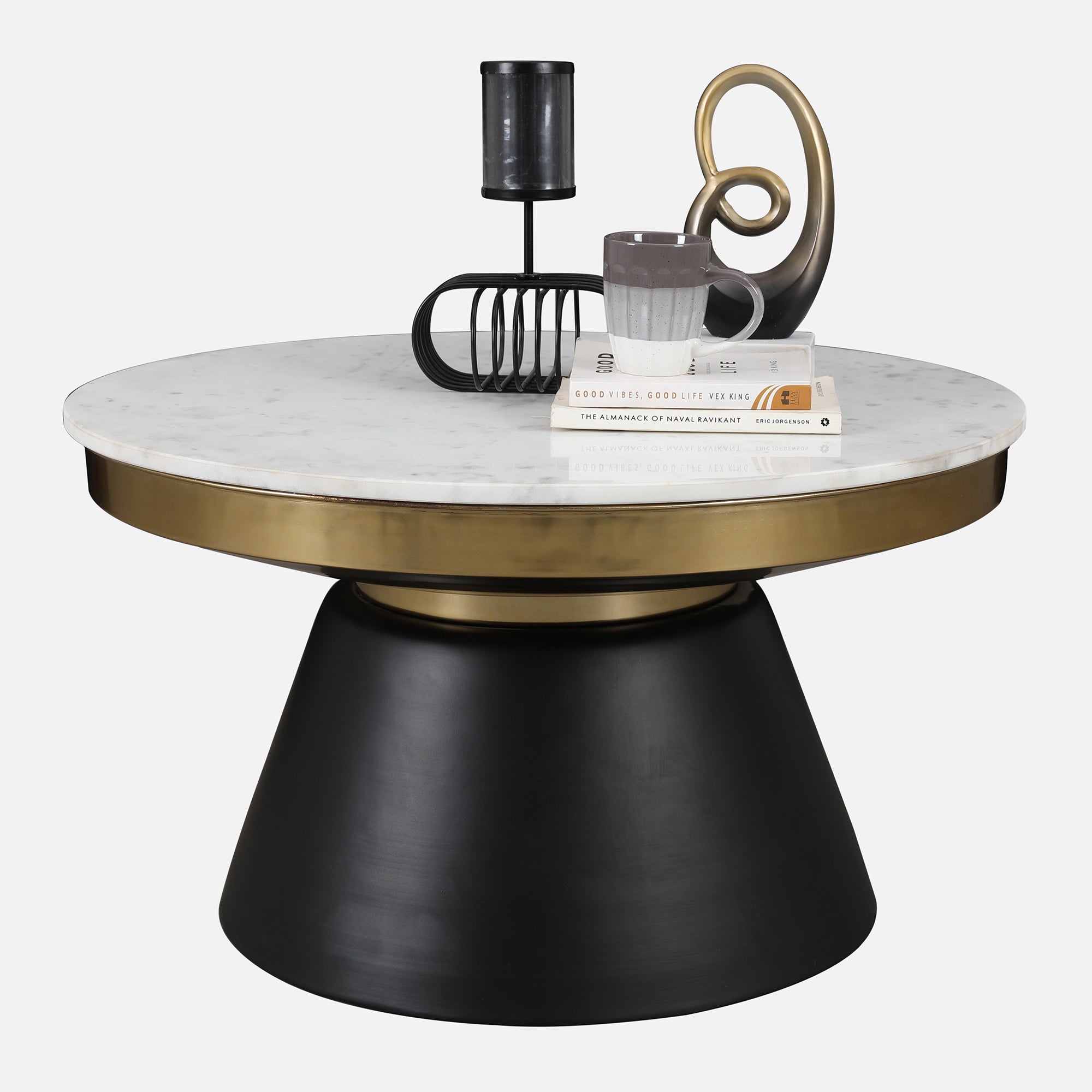Chelsea Marble & Iron Center Table in White, Black & Gold Colour