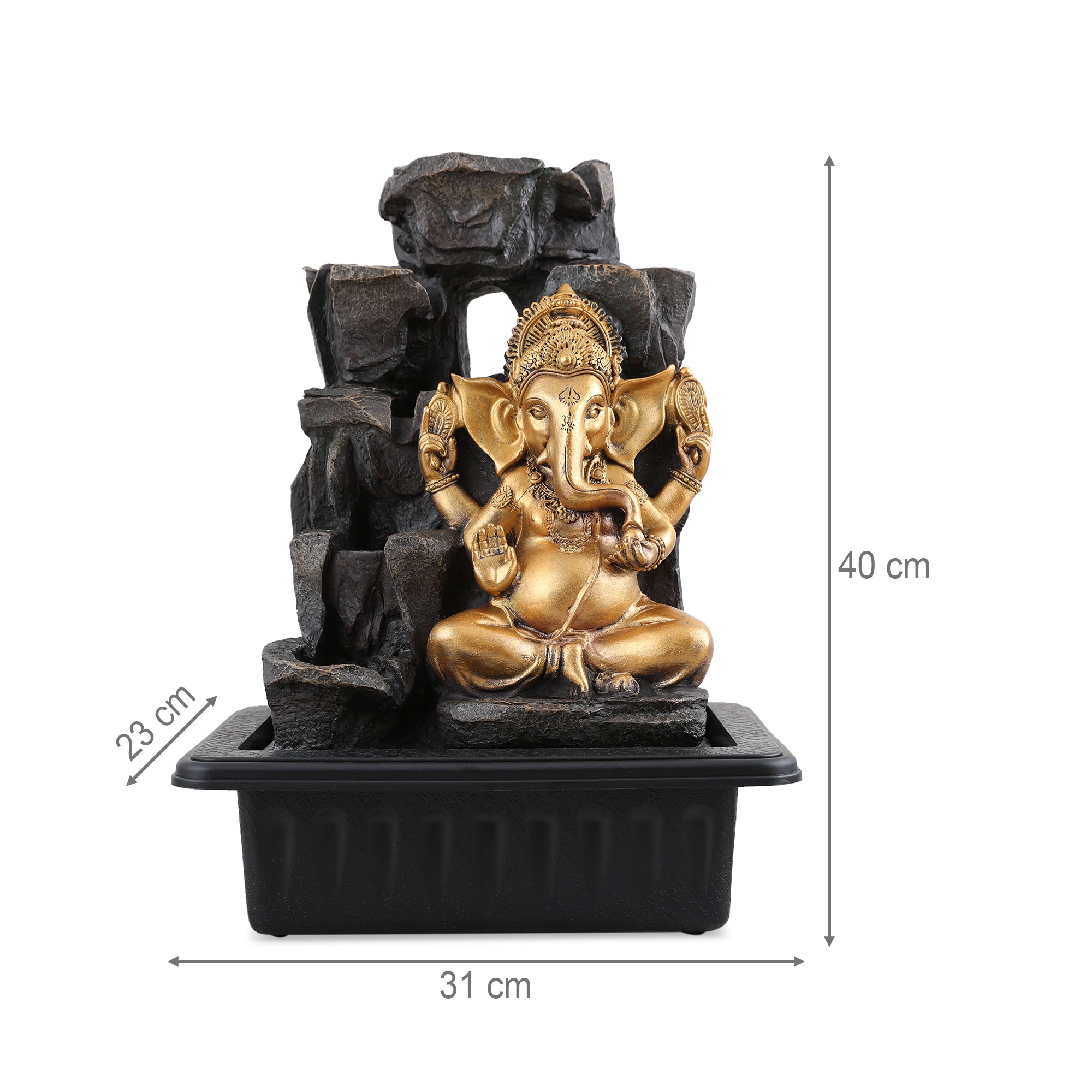 Impression Polyresin Ornate Ganesha Fountain 31X40Cm in Black Gold Colour