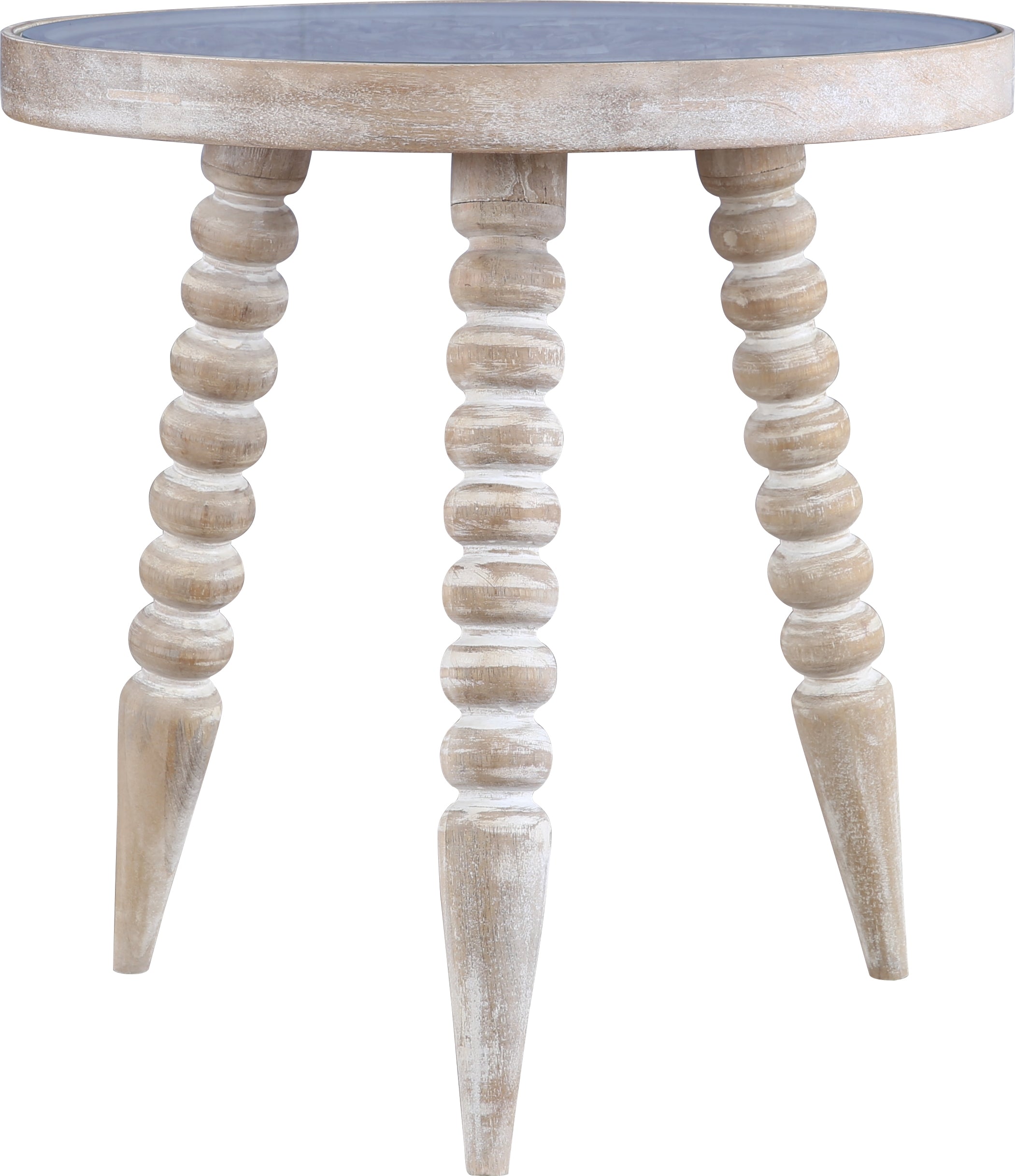 Antico Mango Wood Carved Stool in White Colour