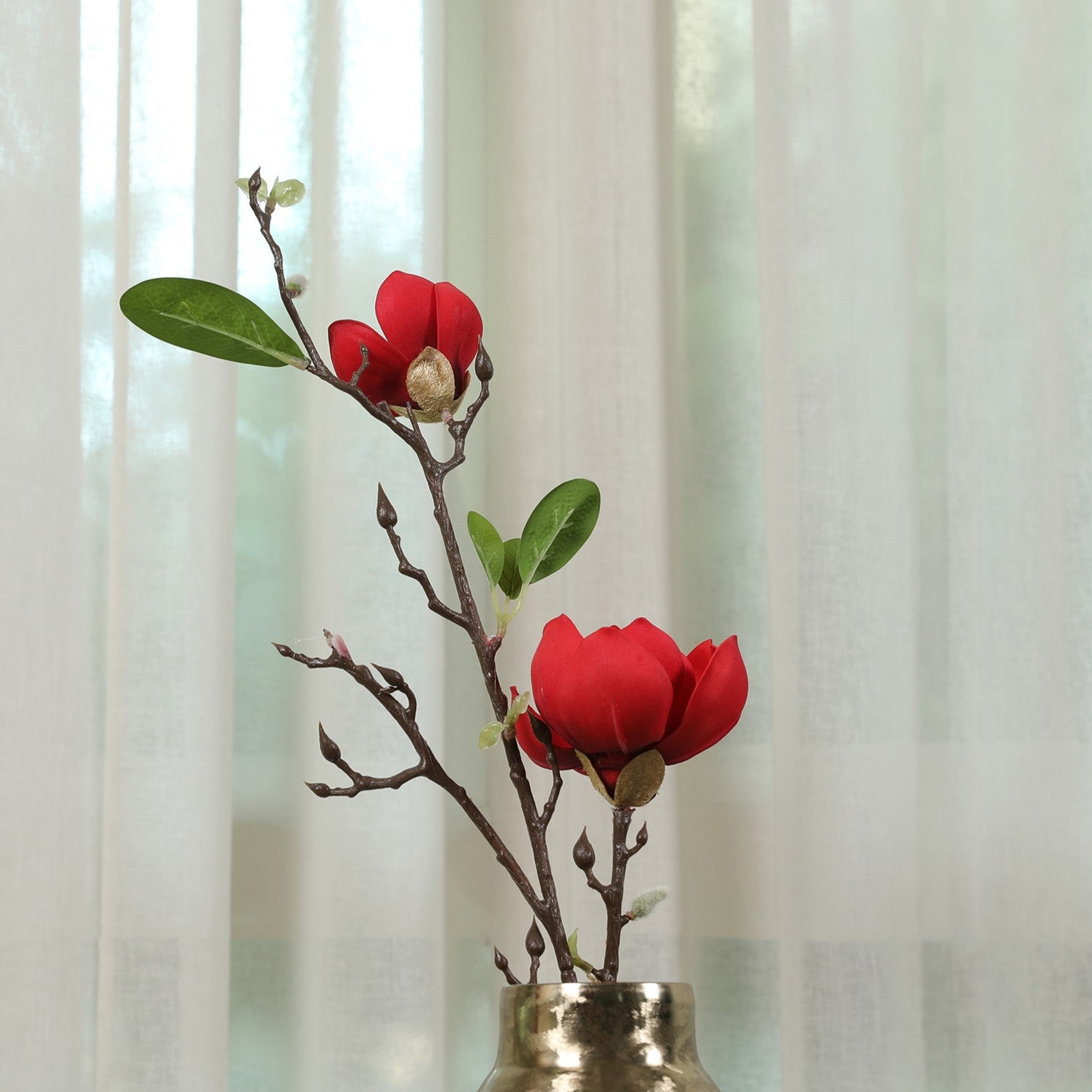 Blume Artificial Flower Magnolia Stem 94cm in Red Colour By Living Essence
