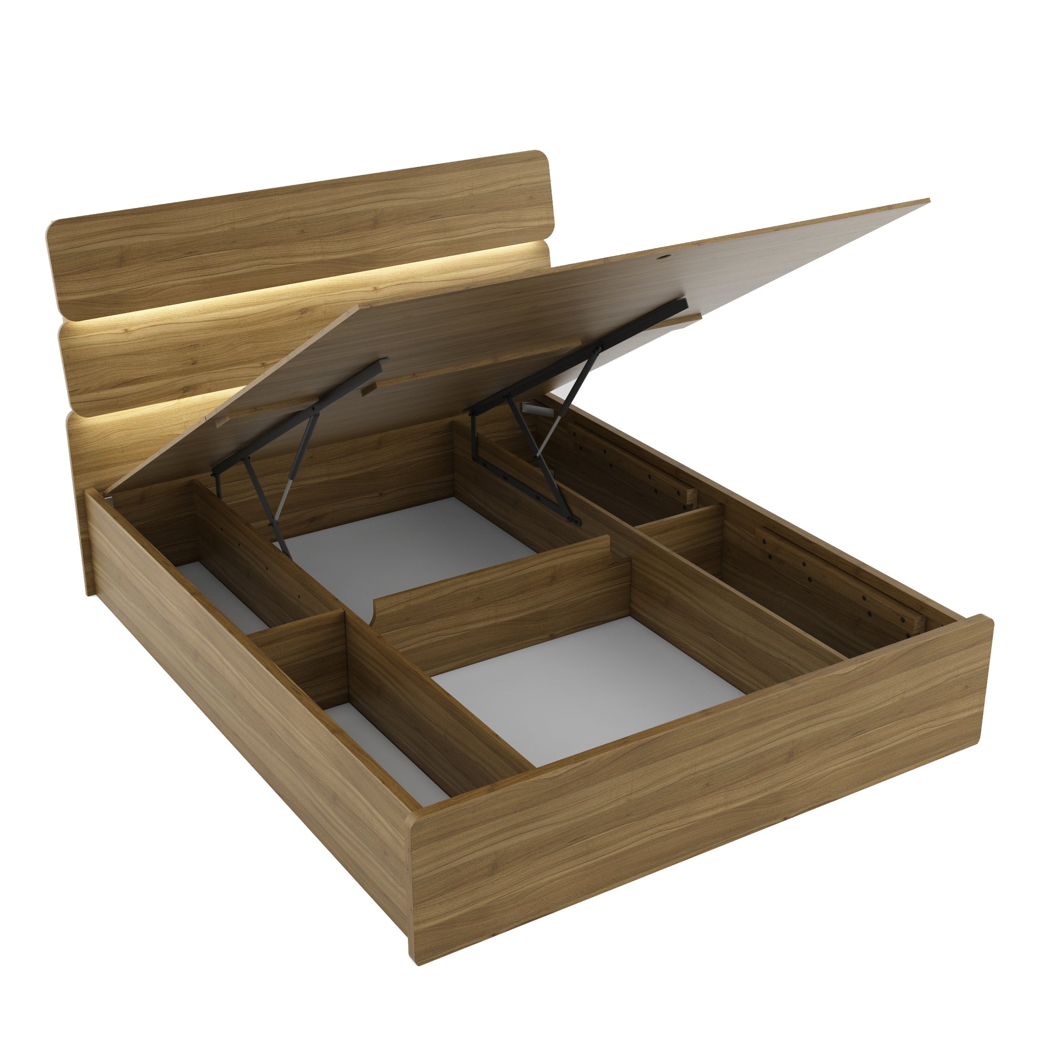 Freya  Queen Bed With Hydraulic Storage in Natural Teak Colour