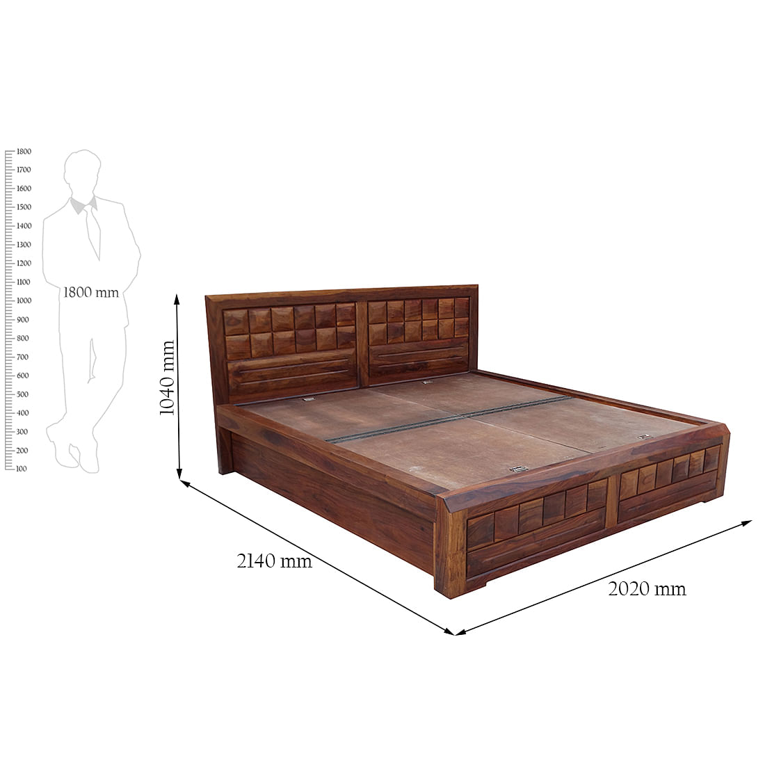 Woodrow Sheesham Wood(Rosewood) King bed with Box storage in Honey Colour