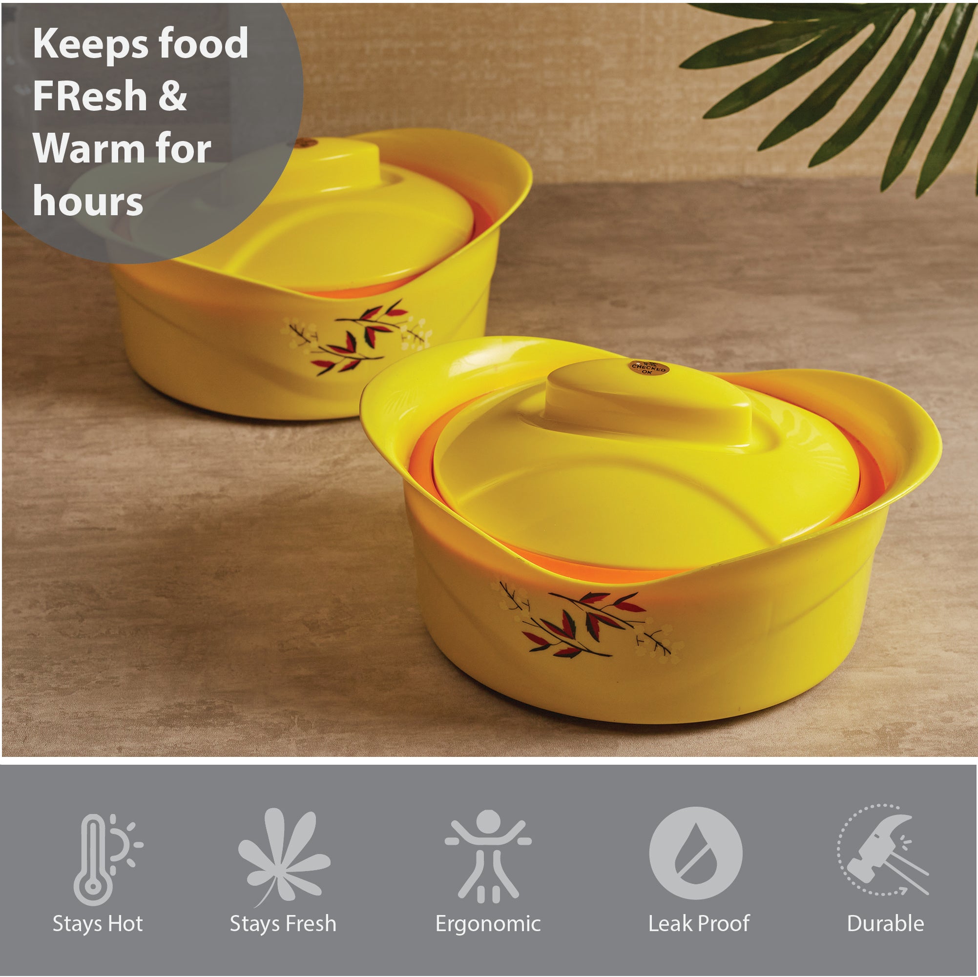 Fiesta Plastic and Stainless Steel Duo Double-Wall Insulated Casserole Set Of 2 in Yellow Colour