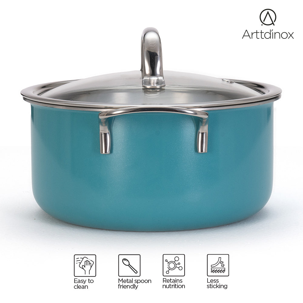 Vida Triply Pot 2 Litre Teal with Glass Lid