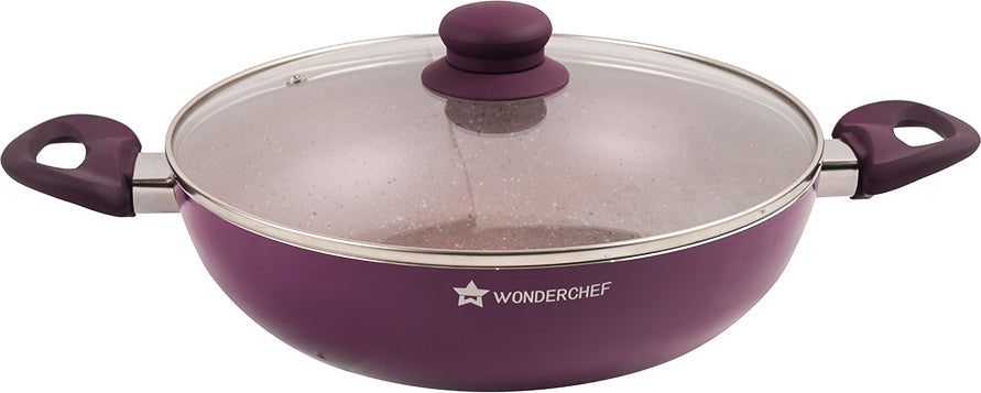 Royal Velvet Induction Bottom Non-Stick Steel Wok With Lid 26cm / 3.2 Ltr / 3mm in Purple Colour