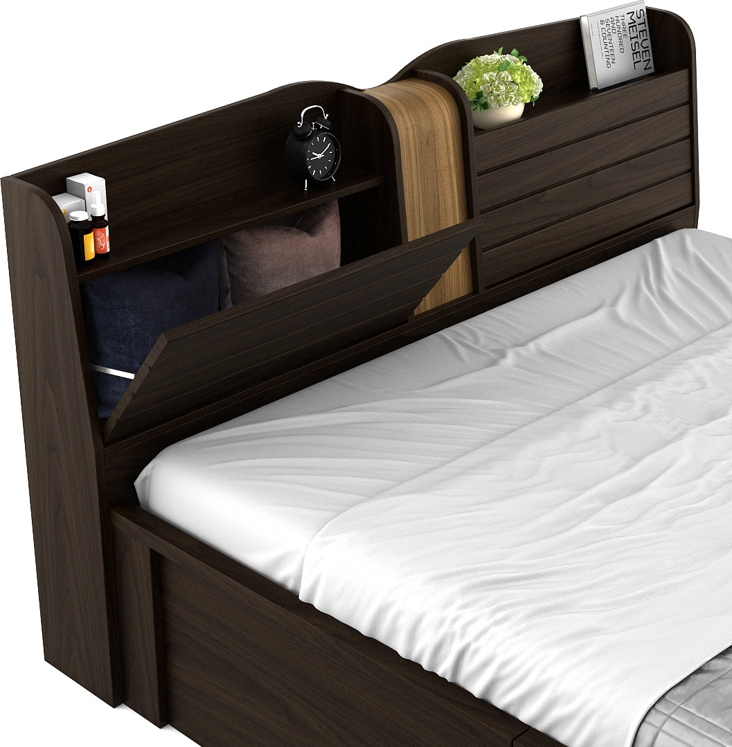 Magnum Engineered Wood Queen Bed with Hydraulic Storage in Urban Walnut Colour