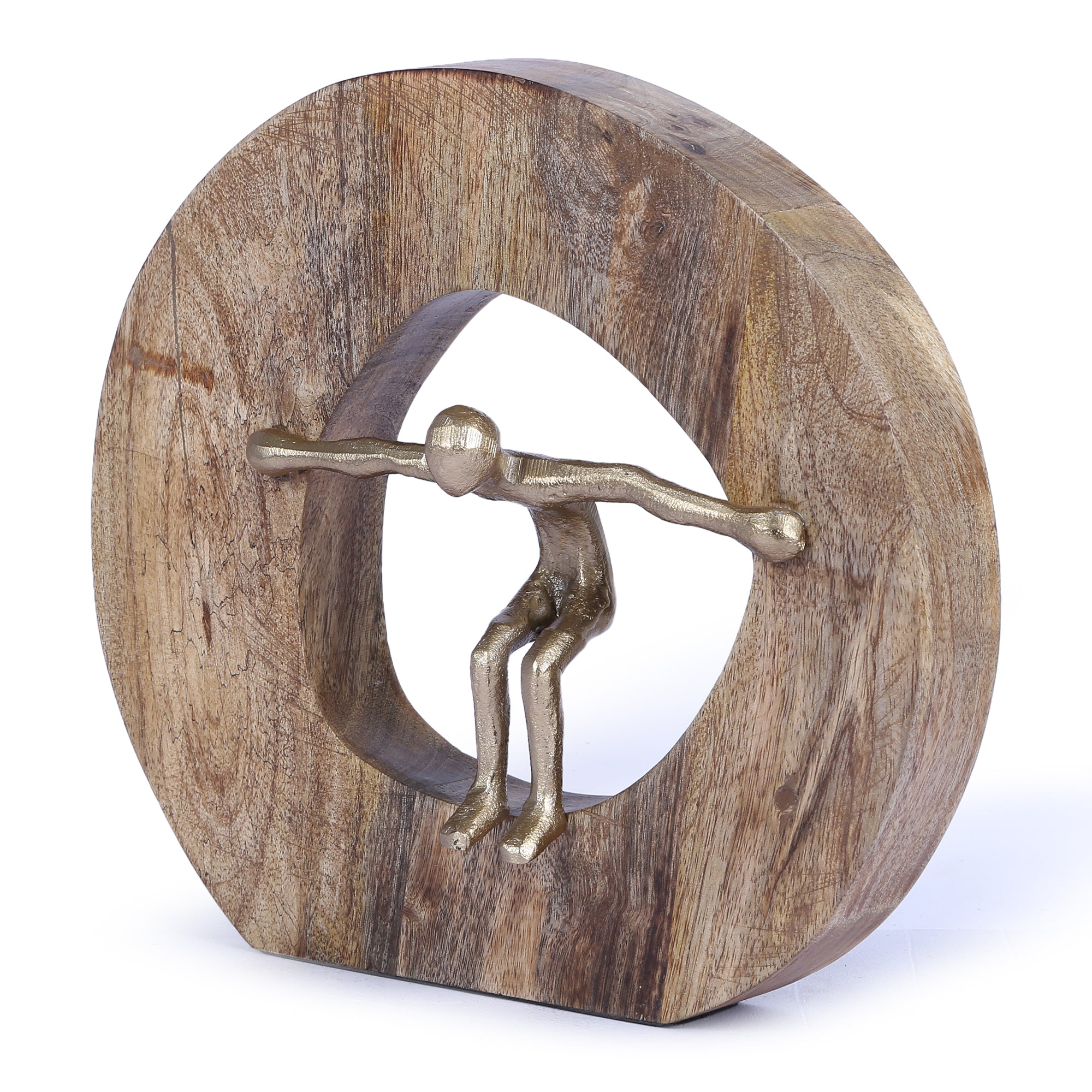Walton Wood Metal Human And Wood Figurine in Natural Wood And Gold Colour