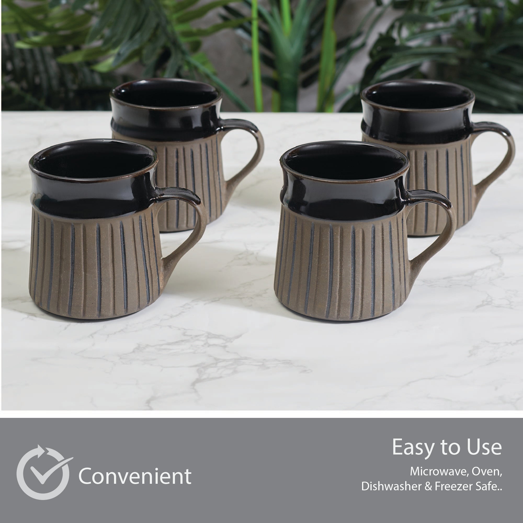 Fiesta Studio Pottery Ligne Coffee Mug 300 ML Set of 4 in Brown Colour