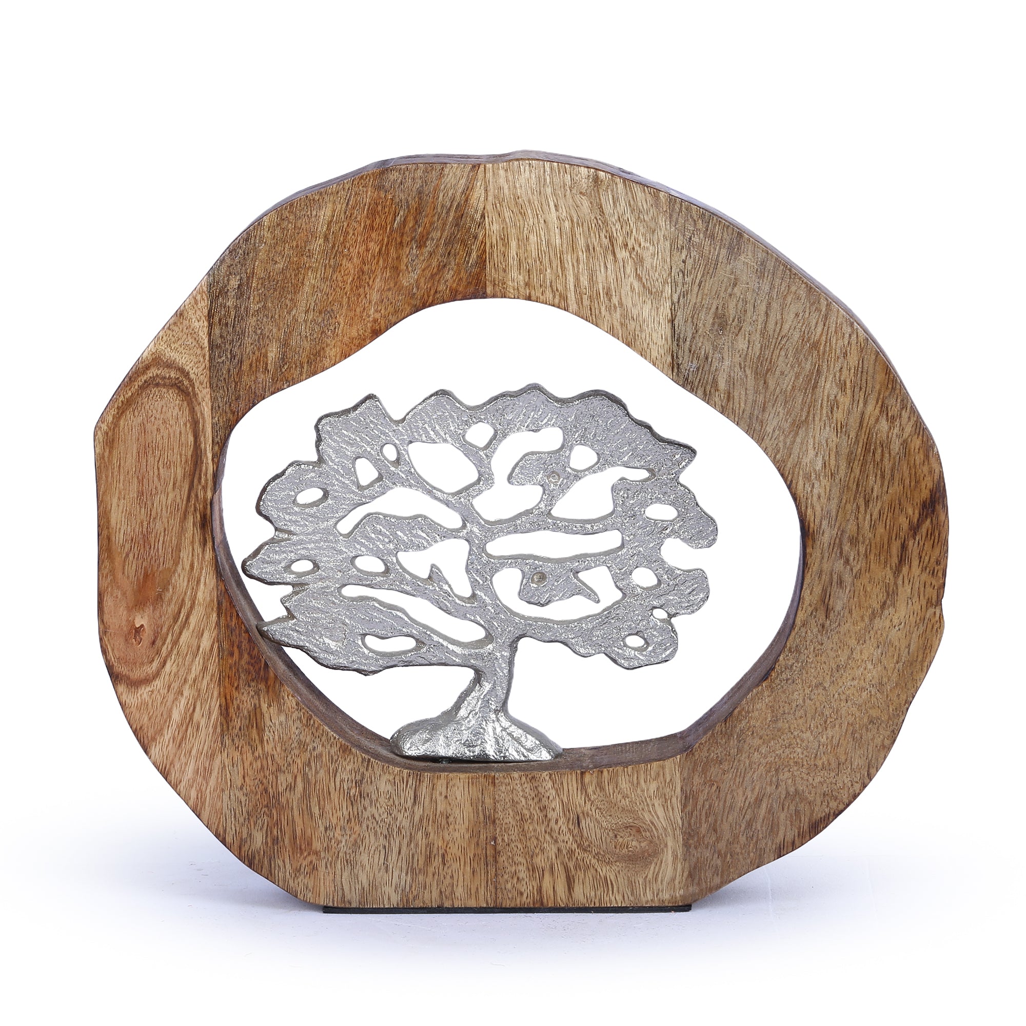 Walton Wood Metal Tree And Wood Decor in Natural Wood And Gold Colour
