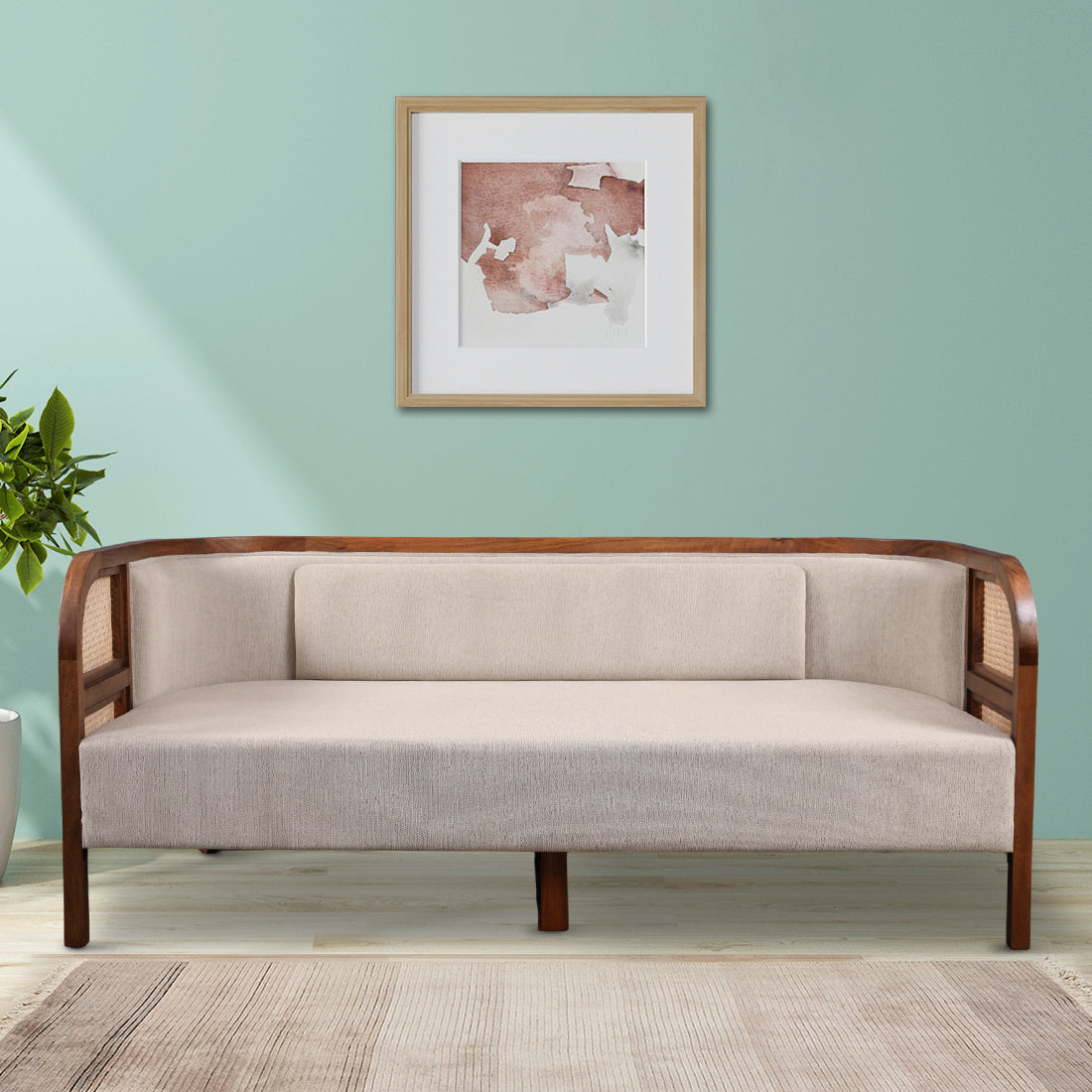 Siam Solidwood Three Seater Sofa in Beige Colour