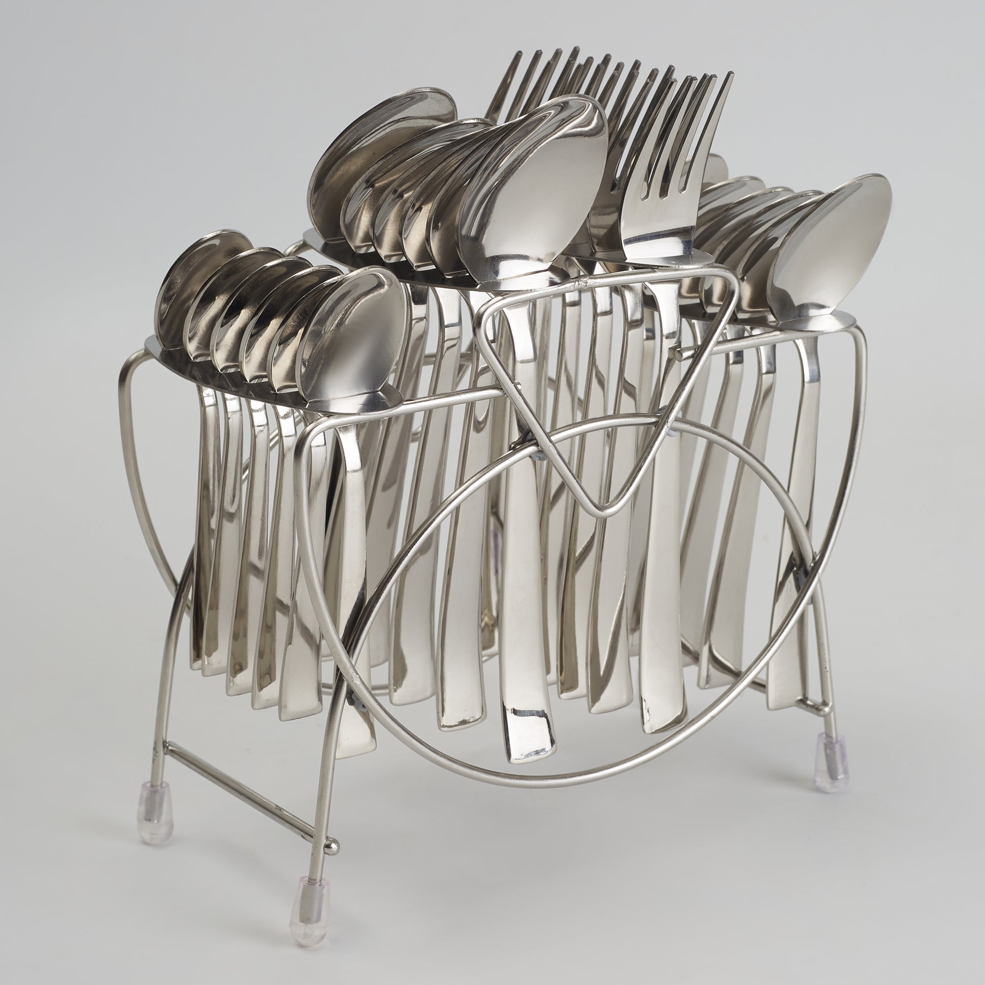 Utsav Stainless Steel Classic Cutlery Set of 24 Pieces With Stand in Silver Colour
