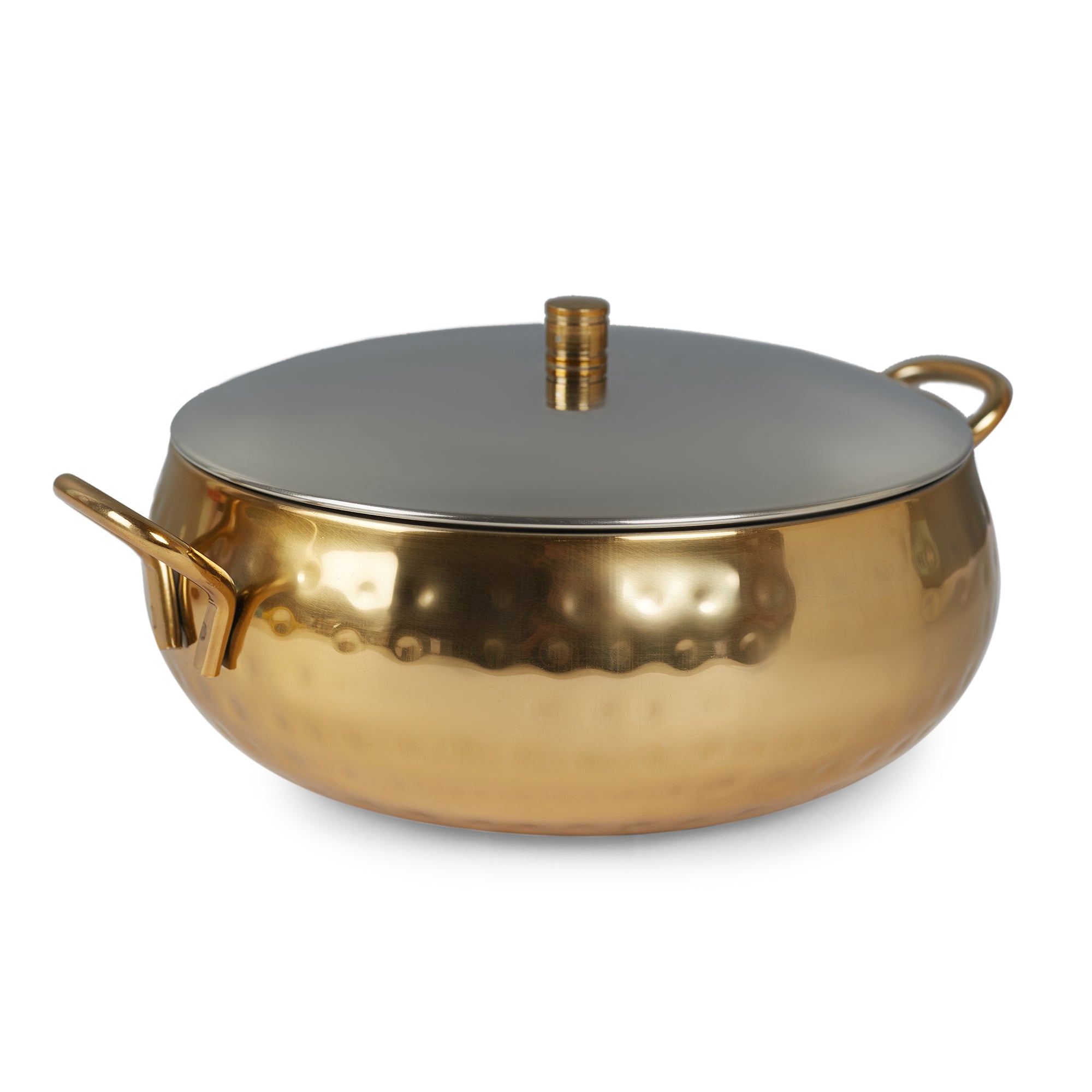 Sapphire Stainless Steel Hammered Serving Handi with Lid in Gold & Silver Colour by Living Essence