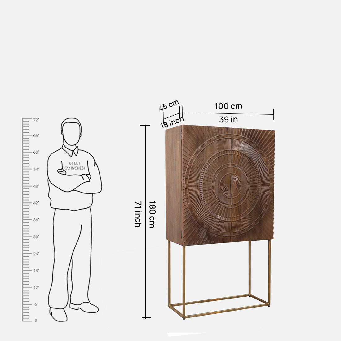 Samsara Mango Wood Bar Unit in Brown & Gold Colour