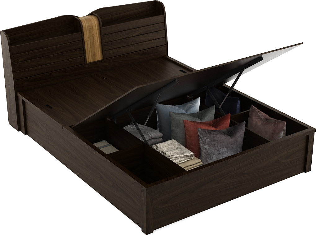 Magnum Engineered Wood Queen Bed with Hydraulic Storage in Urban Walnut Colour