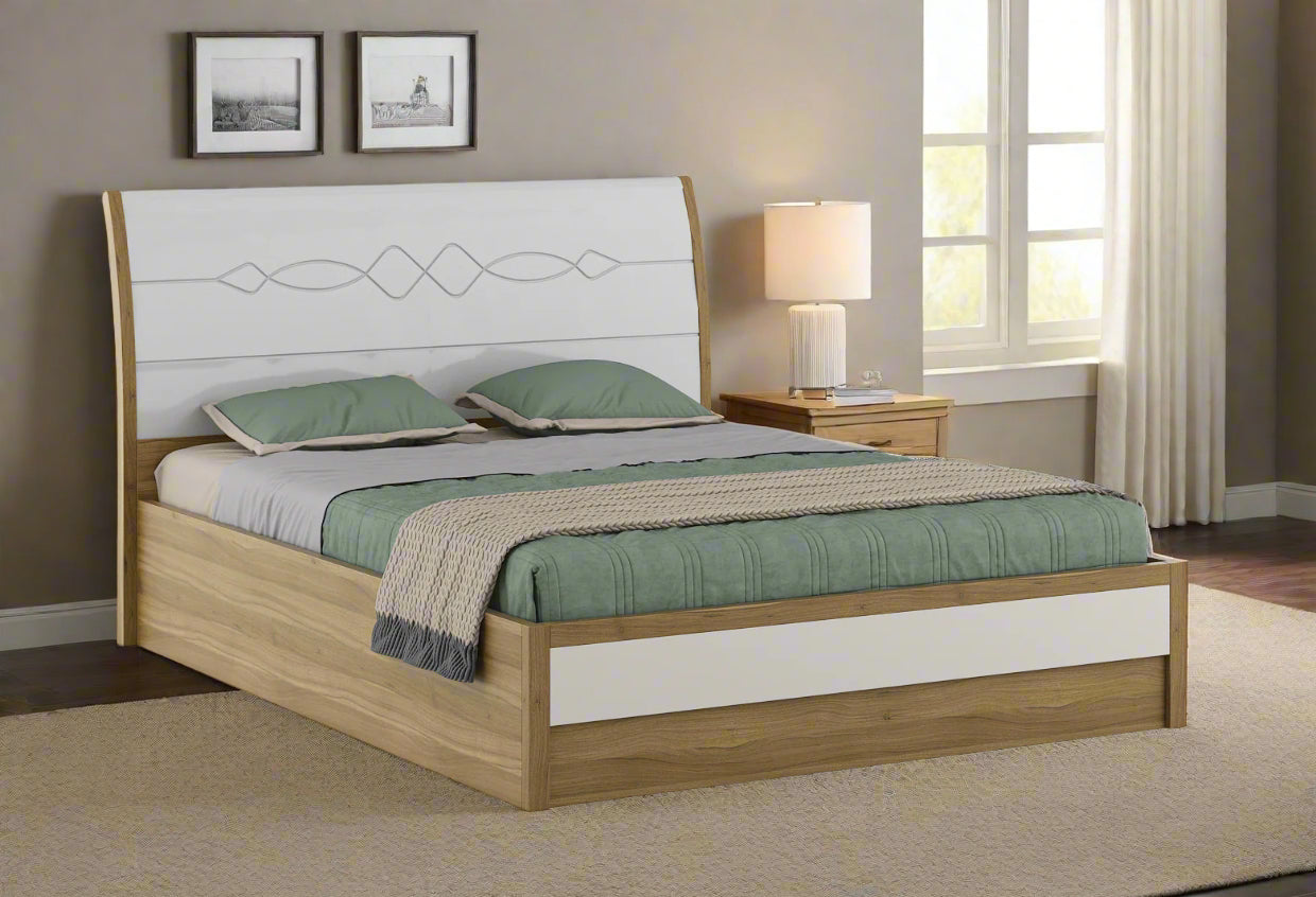 Pearl King Bed With 3/4th Hydraulic Storage in Ceramic High Gloss