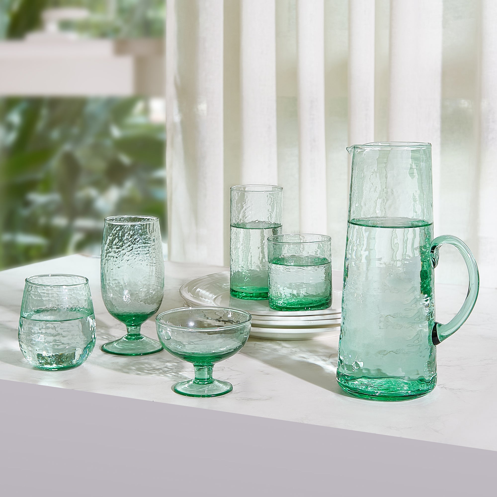 Ikigai Hammered Water Jug 1300ml in Green Colour