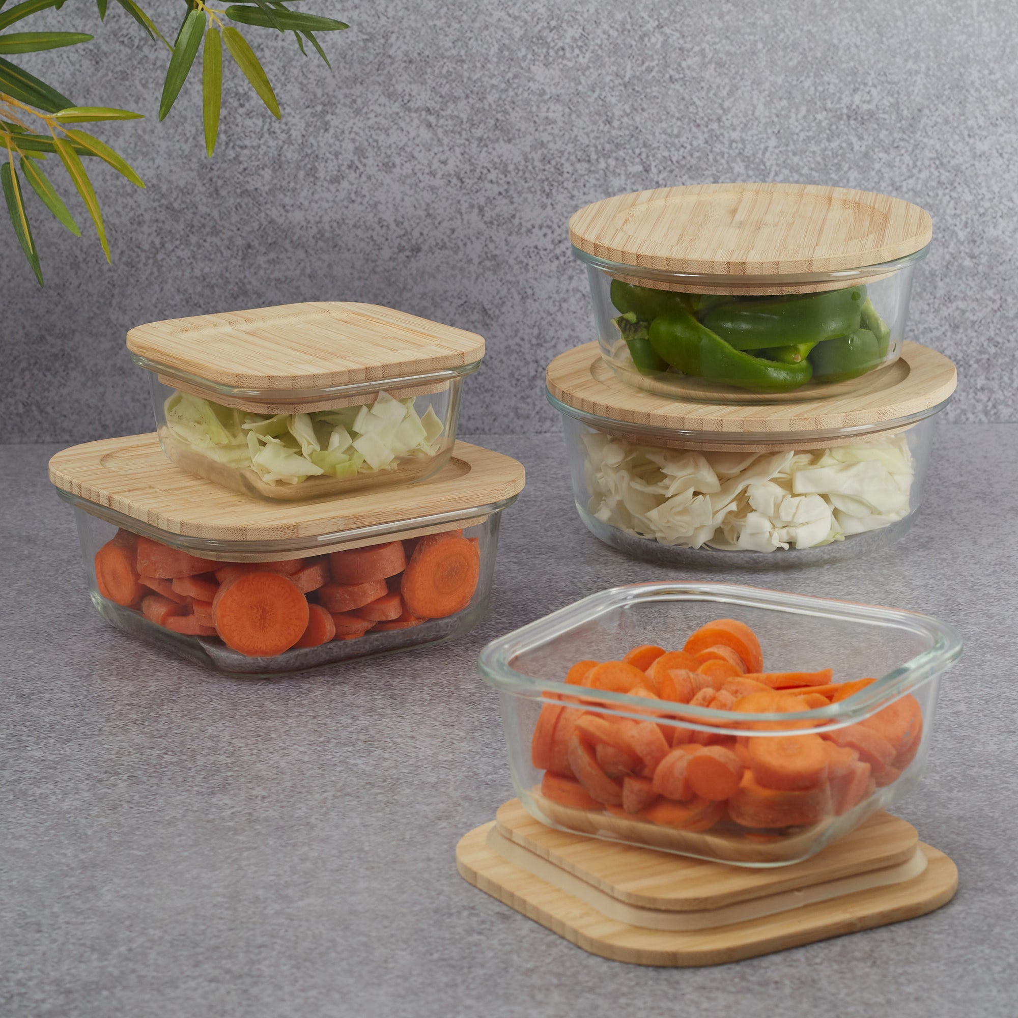 Robust Glass Square Container with Bamboo Lid 320ML in Transparent Colour
