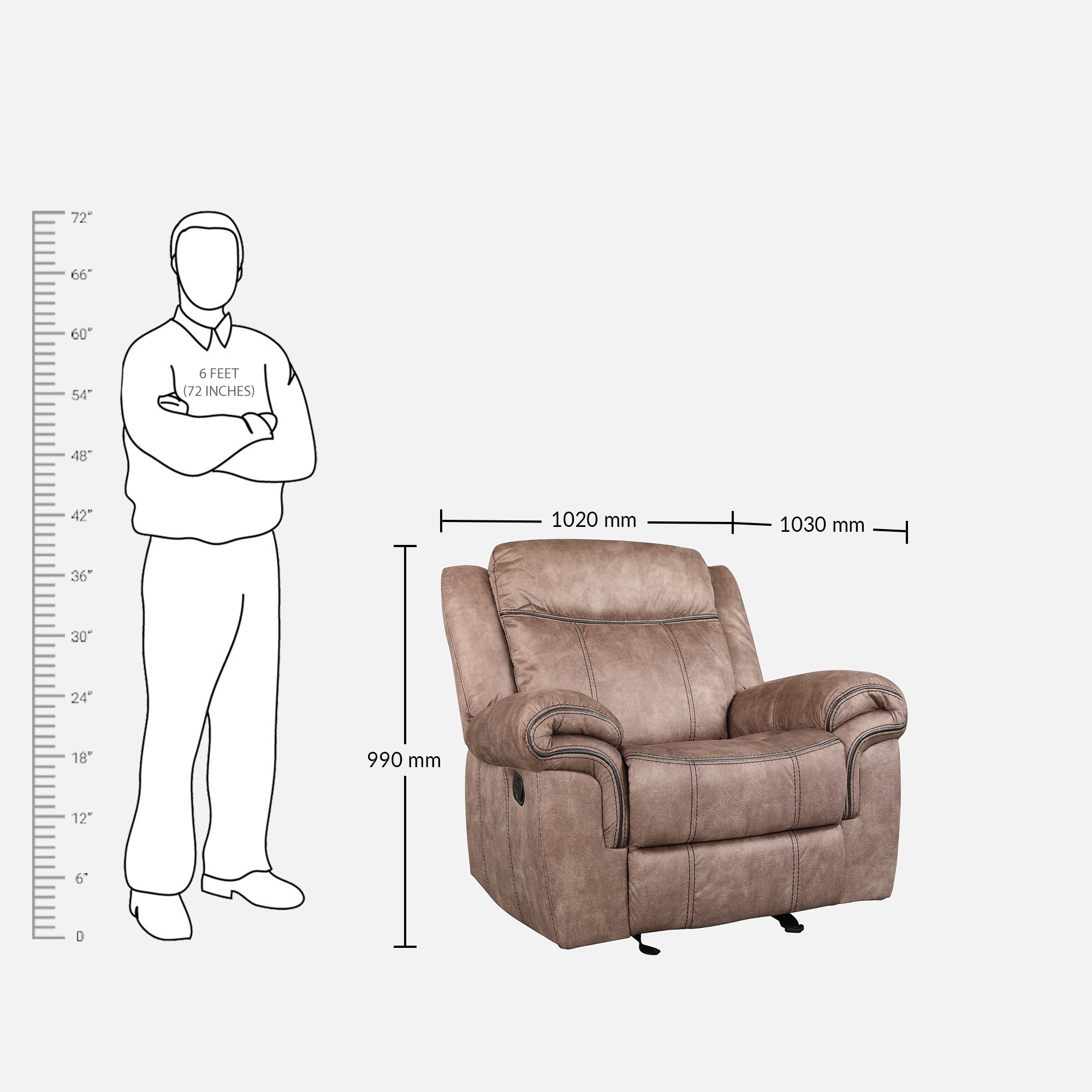 Enfield Fabric 1 Seater Rocker Recliner in Brown Colour
