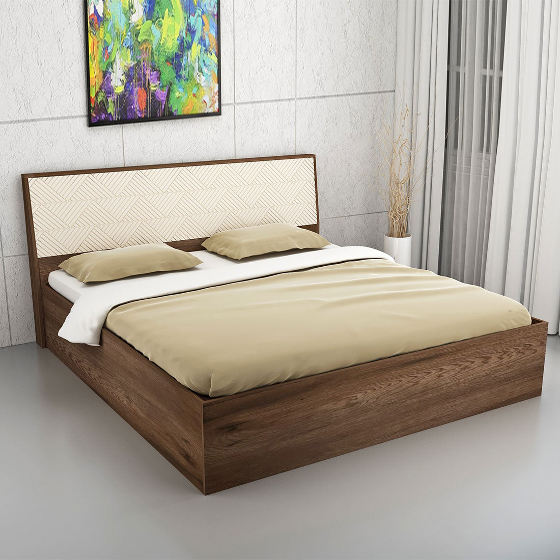 Saville Queen Size Bed with Box Storage in Dark Vogue Colour