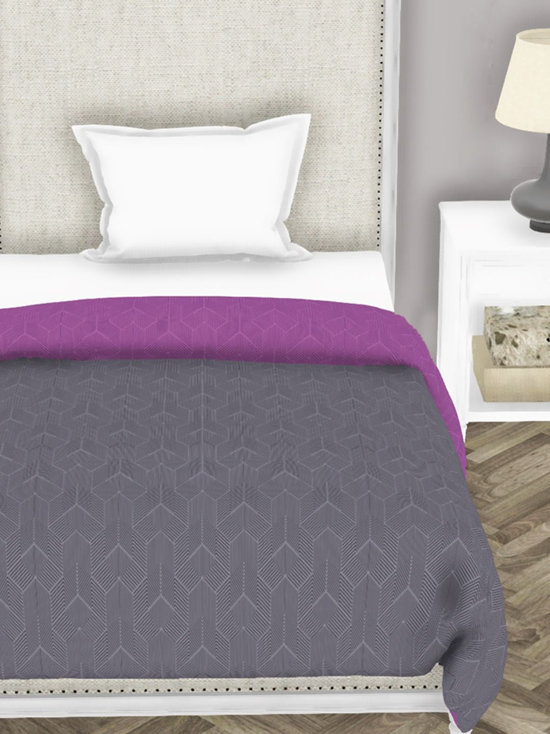 Botanical Cotton Single Comforter 152X229 Cm in Grey/Purple Colour