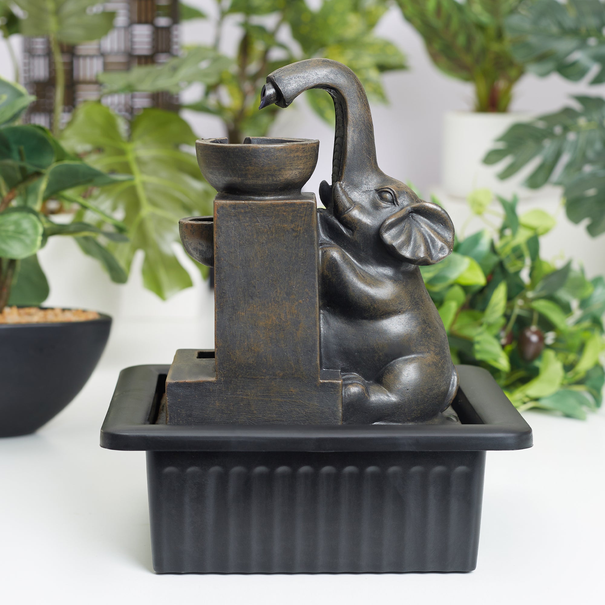 Impression Polyresin Elephant Water Fountain 21x17x25 Cm in Brown Colour