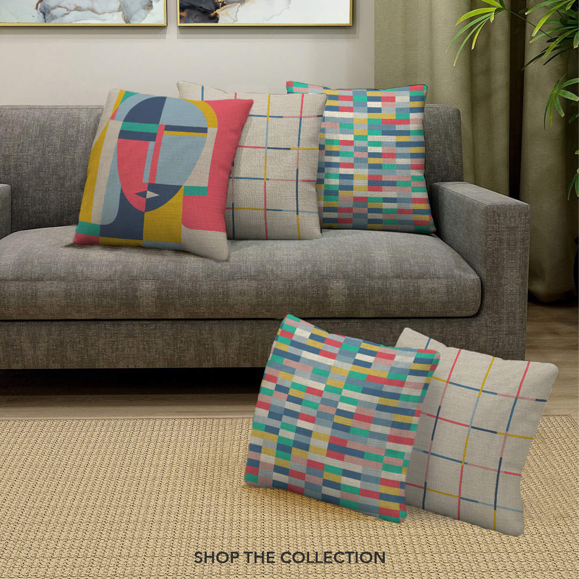 Pop Modern  Reversible Brick Digital Cushion Cover 40x40 Cm in Multi Colour