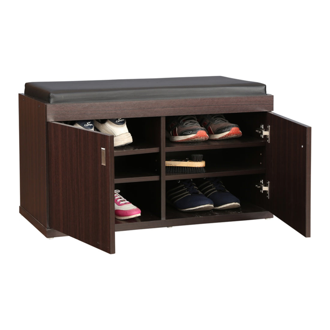 HomeTown Engineered Wood 2 door Shoe Rack with Seat in Wenge Colour