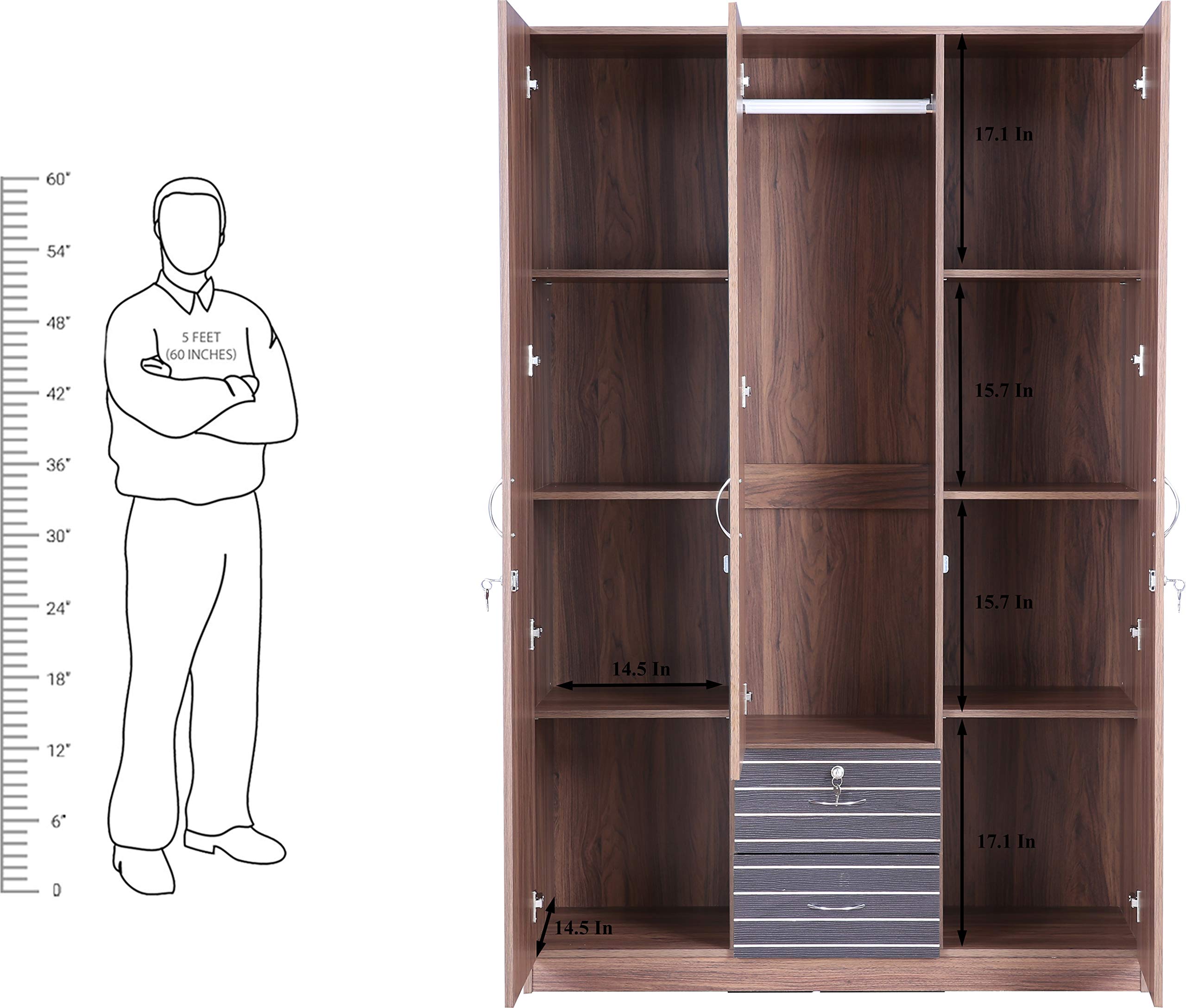 Molly Engineered Wood Three Door Wardrobe