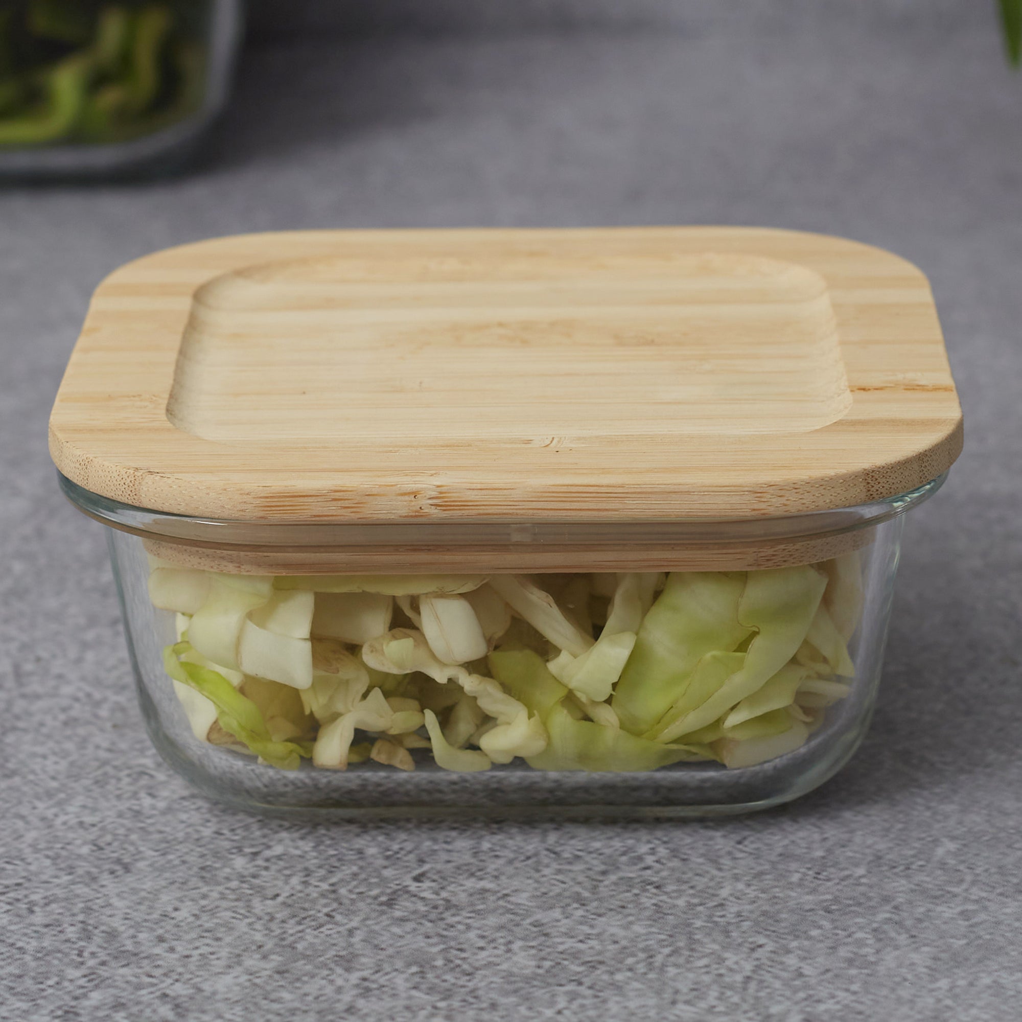 Robust Glass Square Container with Bamboo Lid 520ML in Transparent Colour
