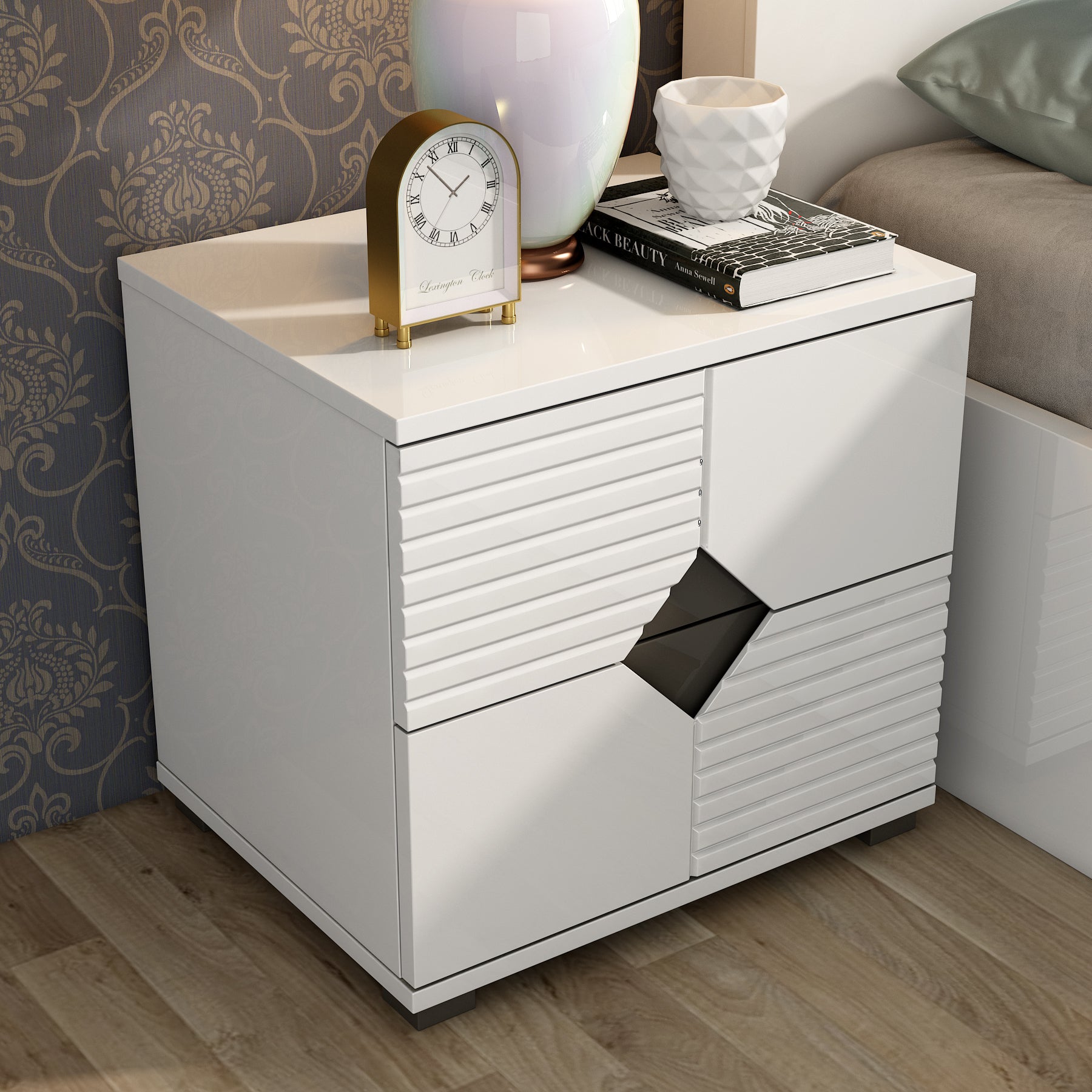 Gwen  Night Stand in White  & Denim Colour