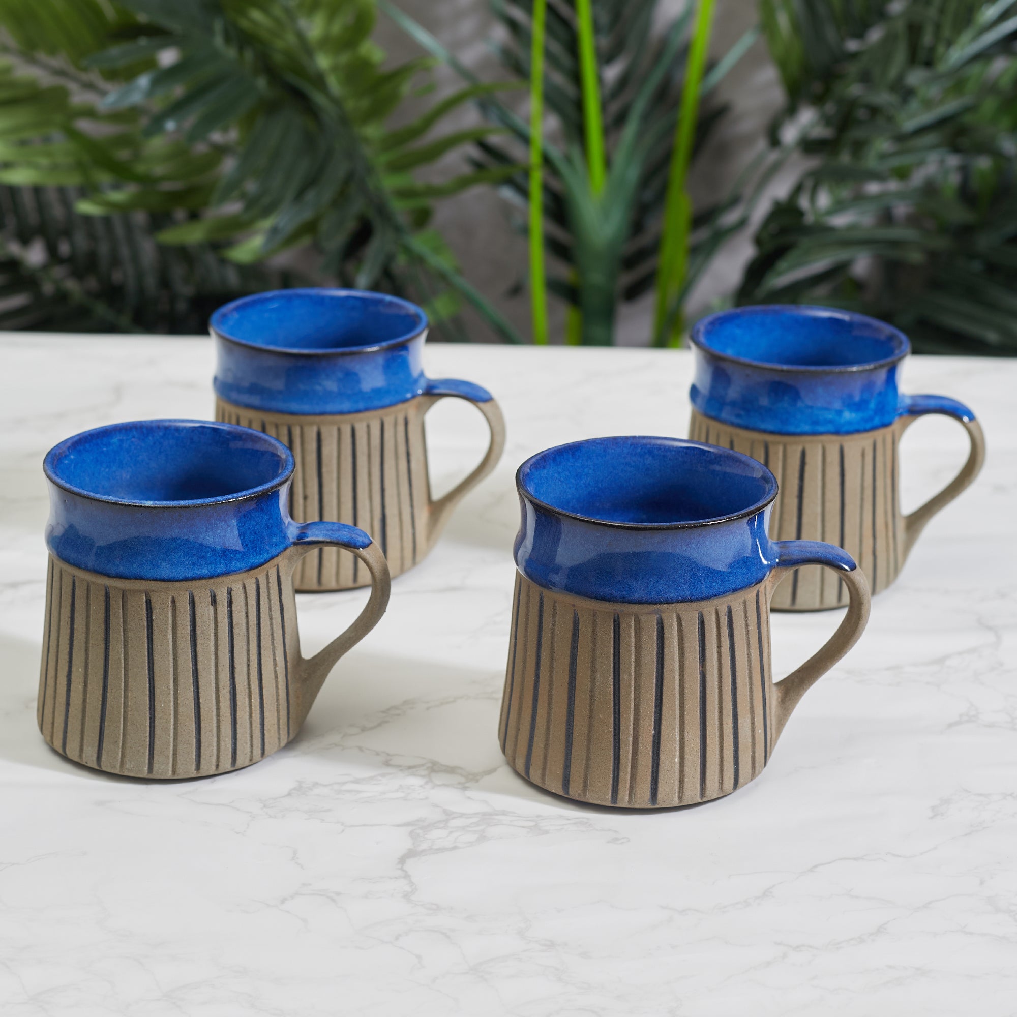 Fiesta Studio Pottery Unico Coffee Mug 300 ML Set of 4 in Cobalt & Brown Colour