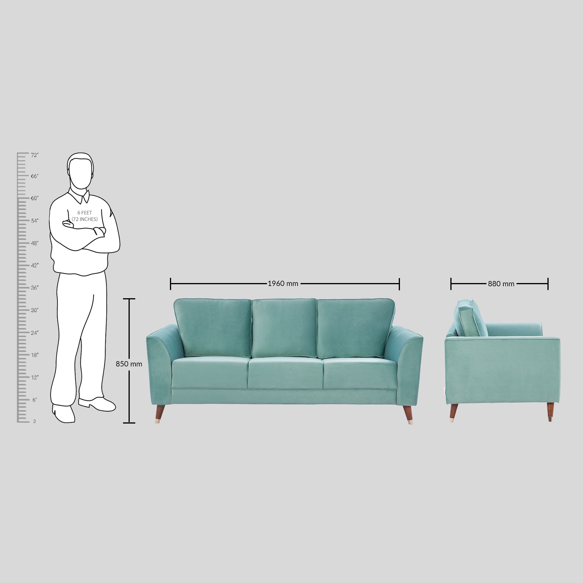 Magnific Velvet Three Seater Sofa in Teal Colour