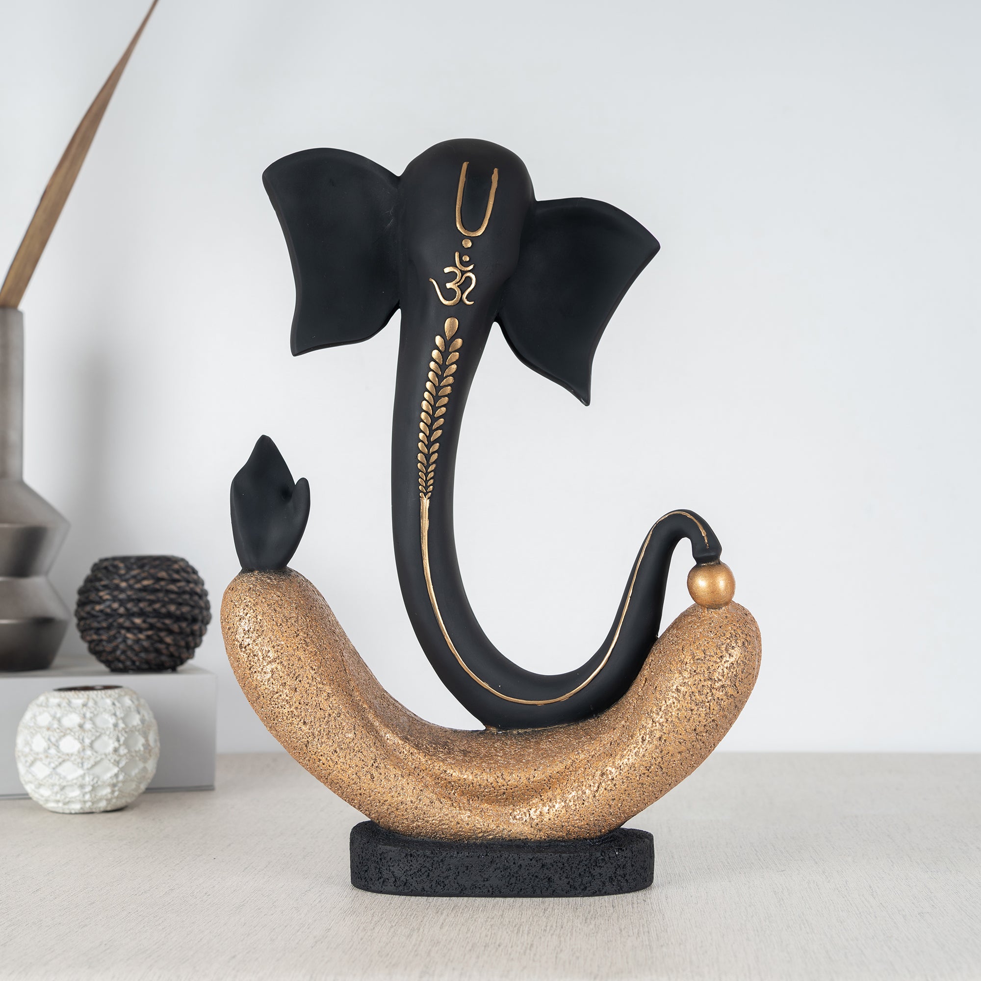 Eternal Ganesha Polyresin Hand Finished Figurine 41Cm in Black & Gold Colour