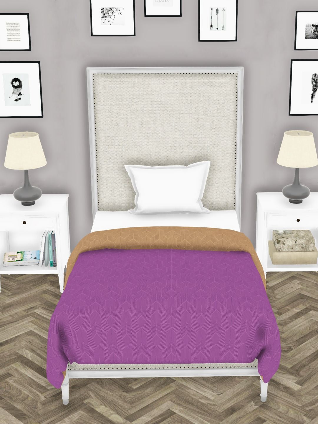 Botanical Cotton Single Comforter 152X229 Cm in Purple/Beige Colour