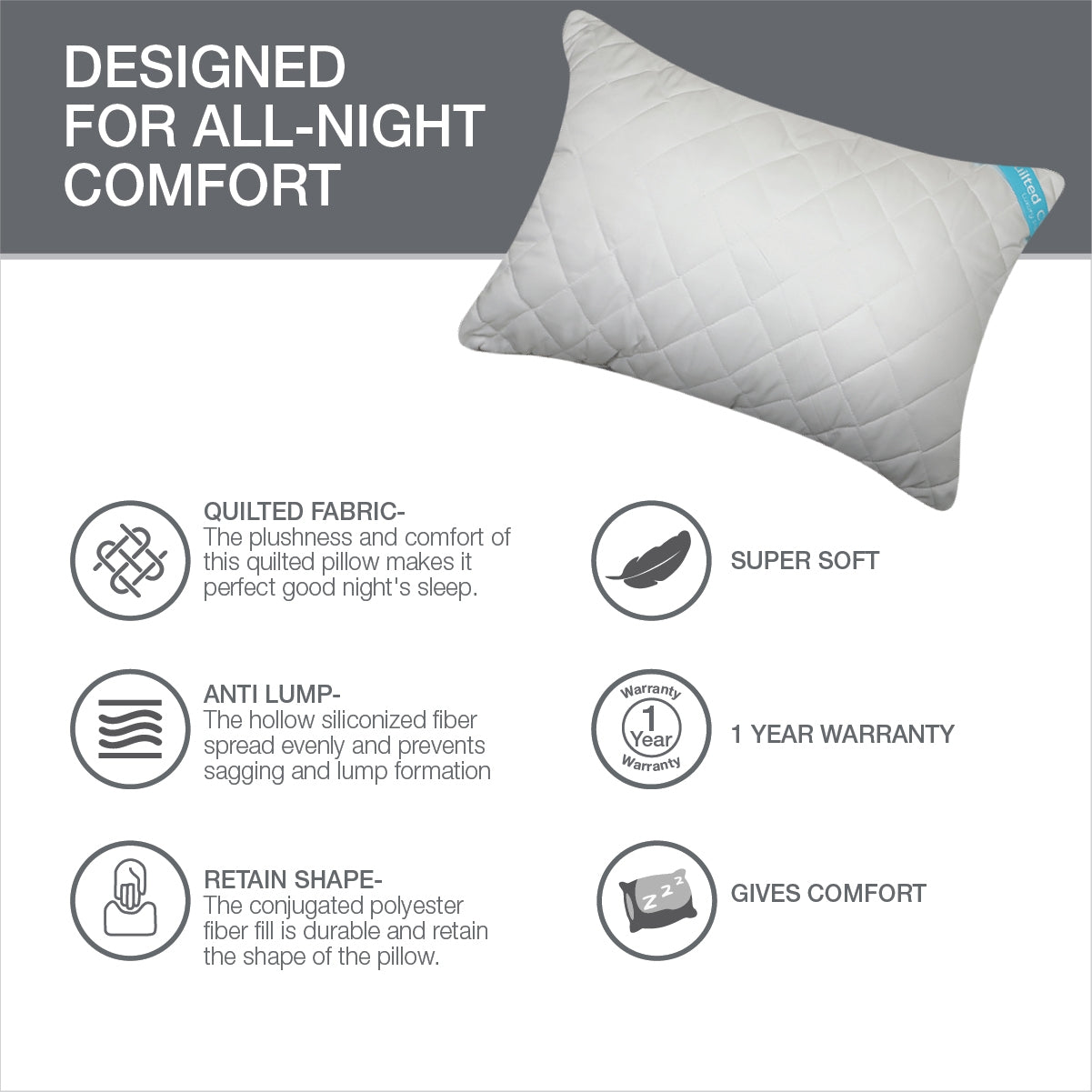 Serenity Quilted Comfort Pillow 46X68 Cm in White Colour