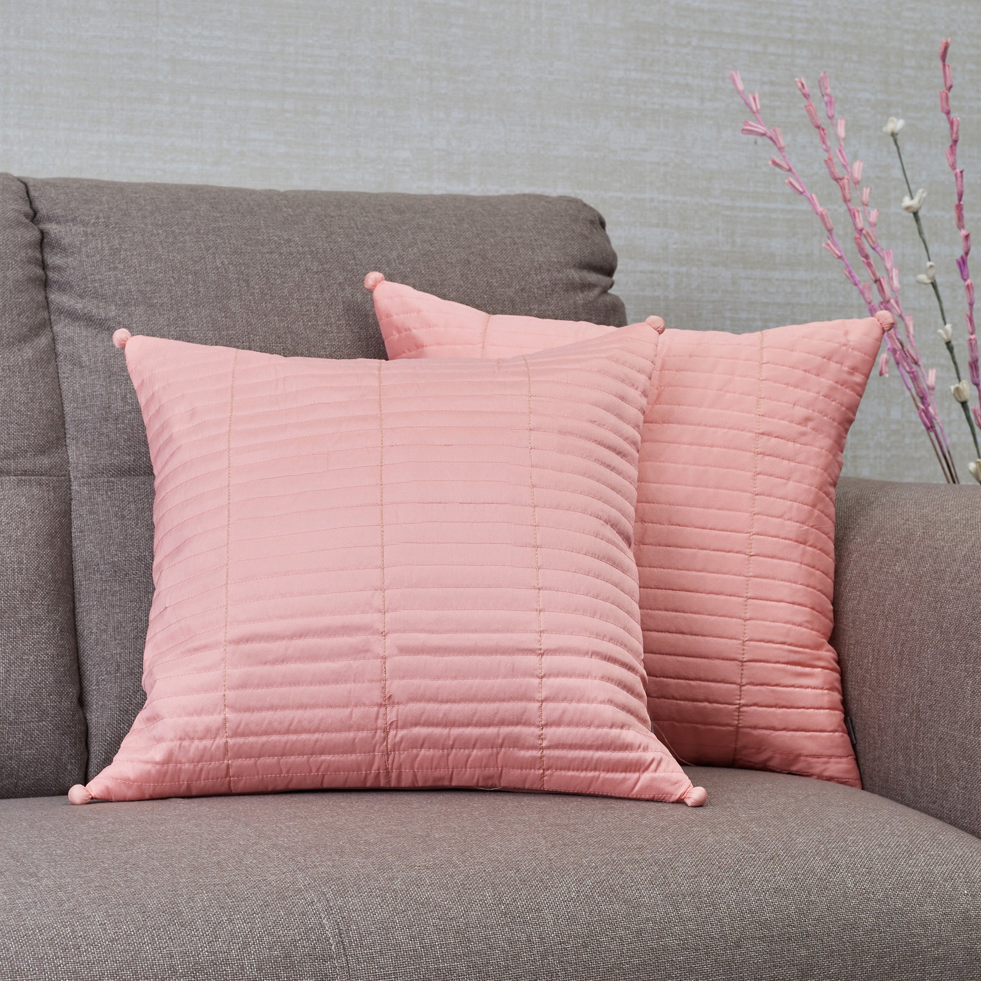 Fiesta  Quilted Set of 2 Cushion Cover 40x40 Cm in Blush Colour