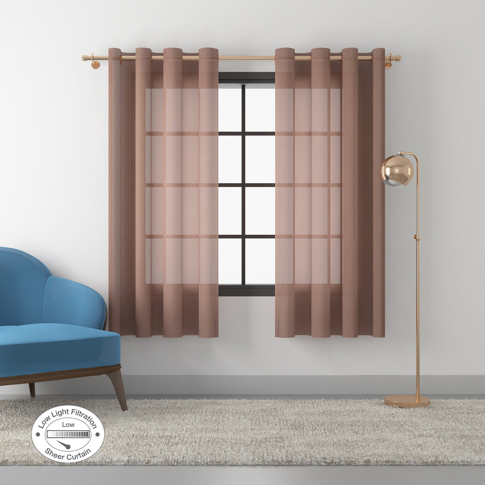 Fiesta Set of 2 Solid Textured Sheer Window Curtains 5 Feet in Blush Colour
