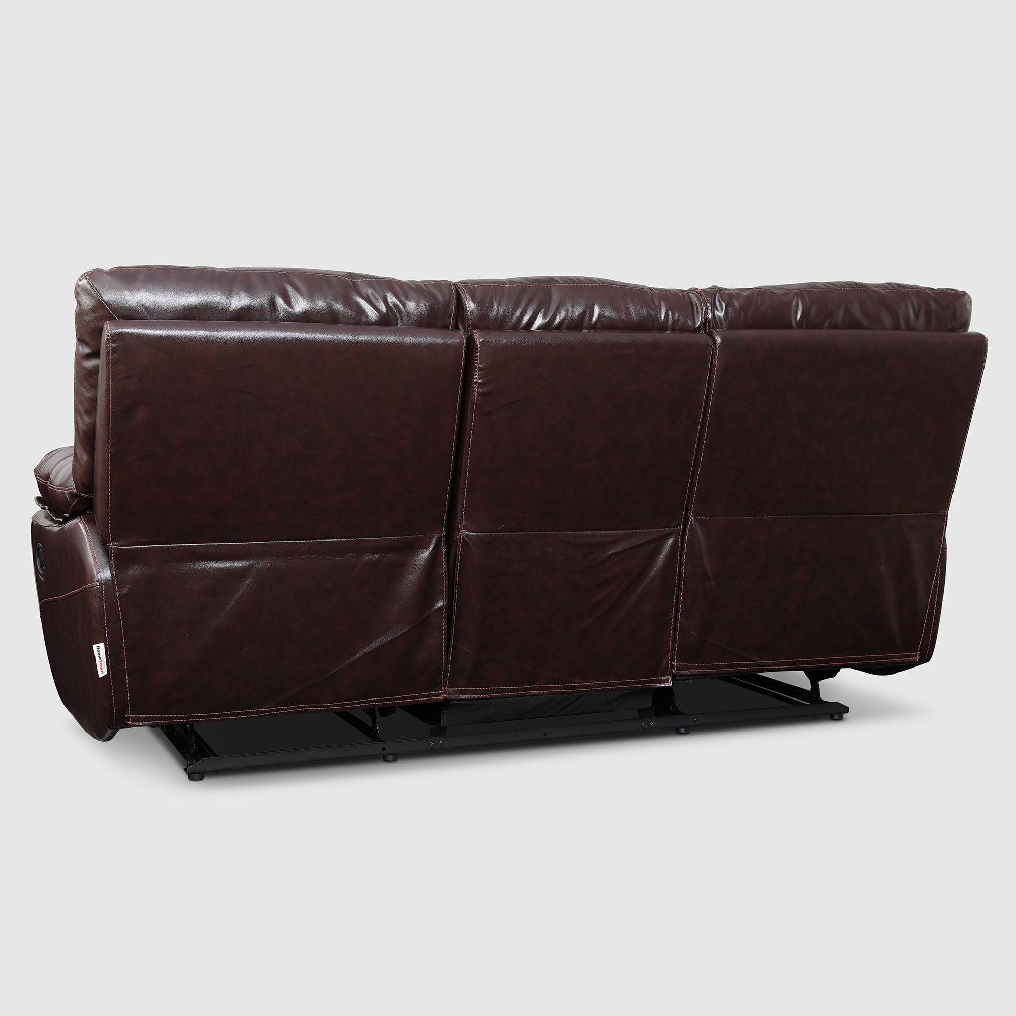 Charles Half Leather Three Seater Recliner in Burgundy Colour