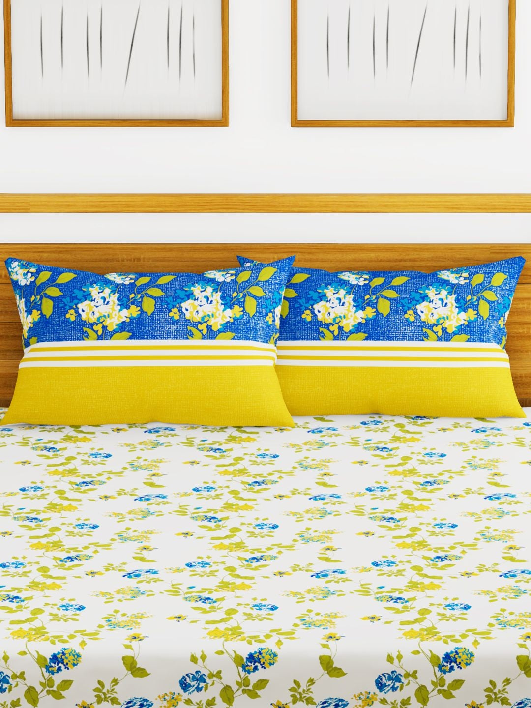 Chantal Cotton Double Bed Sheet 229X274 Cm 210 Tc in White/Blue Colour