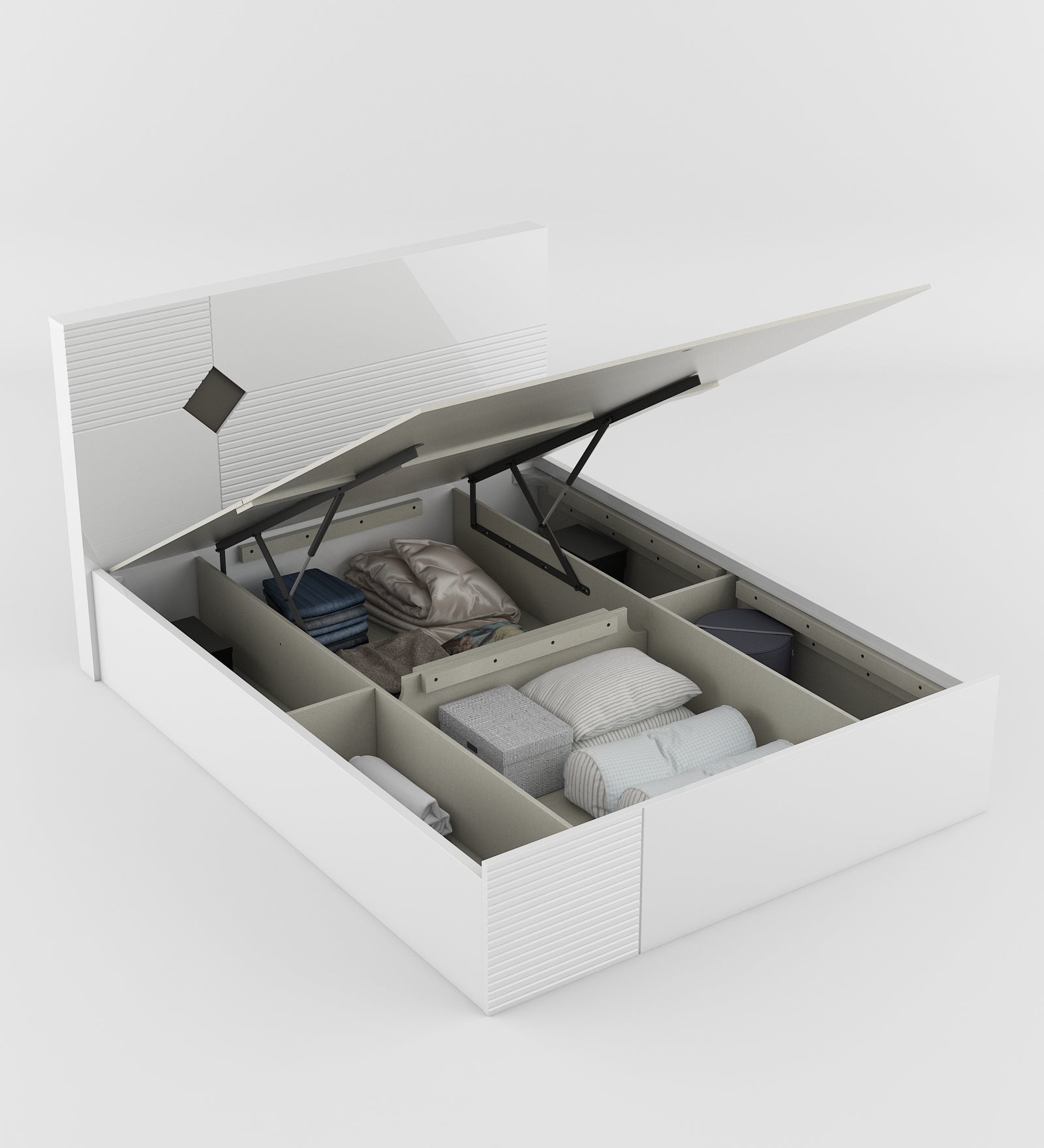 Gwen  King Bed With Hydraulic storage in White  & Denim Colour