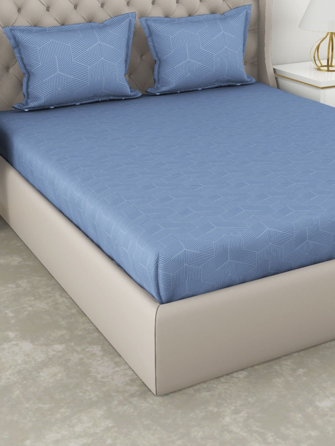 Botanical Cotton King Bed Sheet 274X274 Cm 210 Tc in Blue Colour
