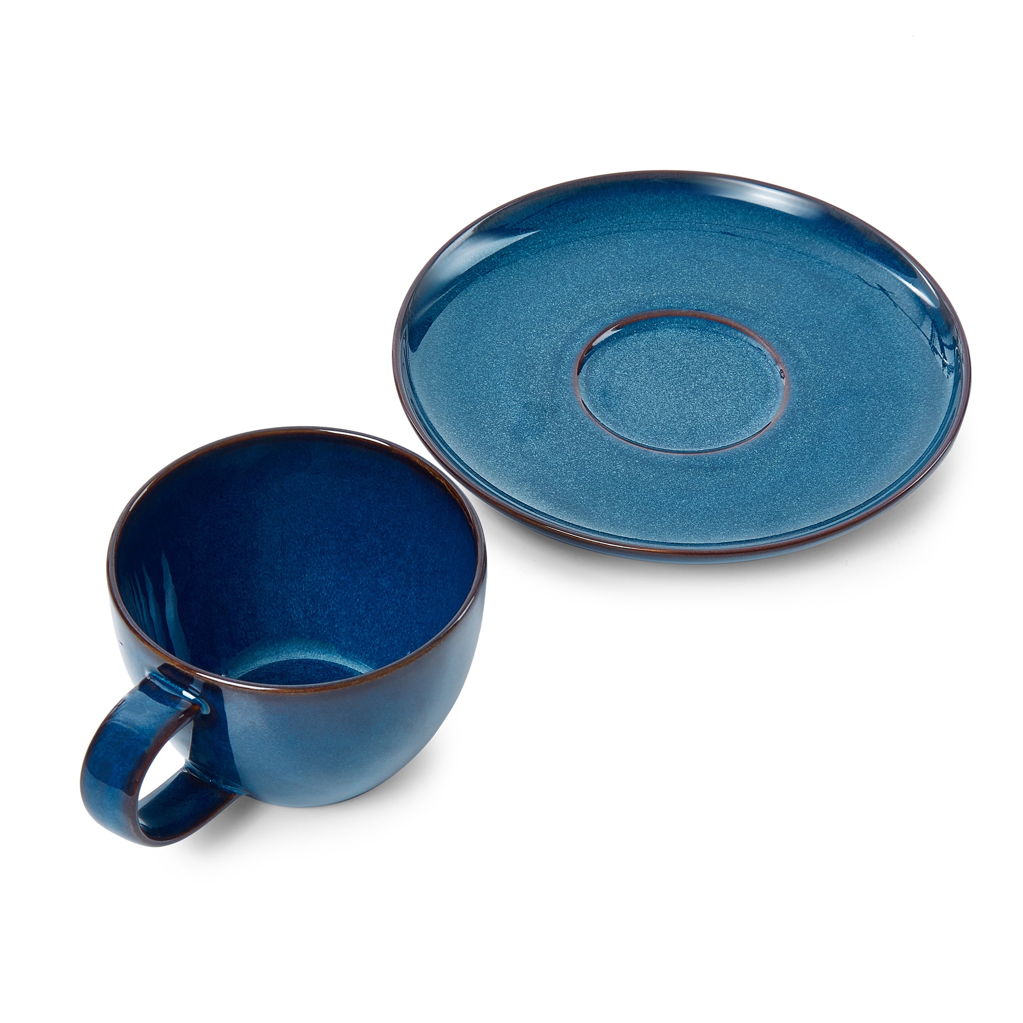 Hygge Studio Pottery Stoneware Cup & Saucer Set of 4 in Navy Blue Colour